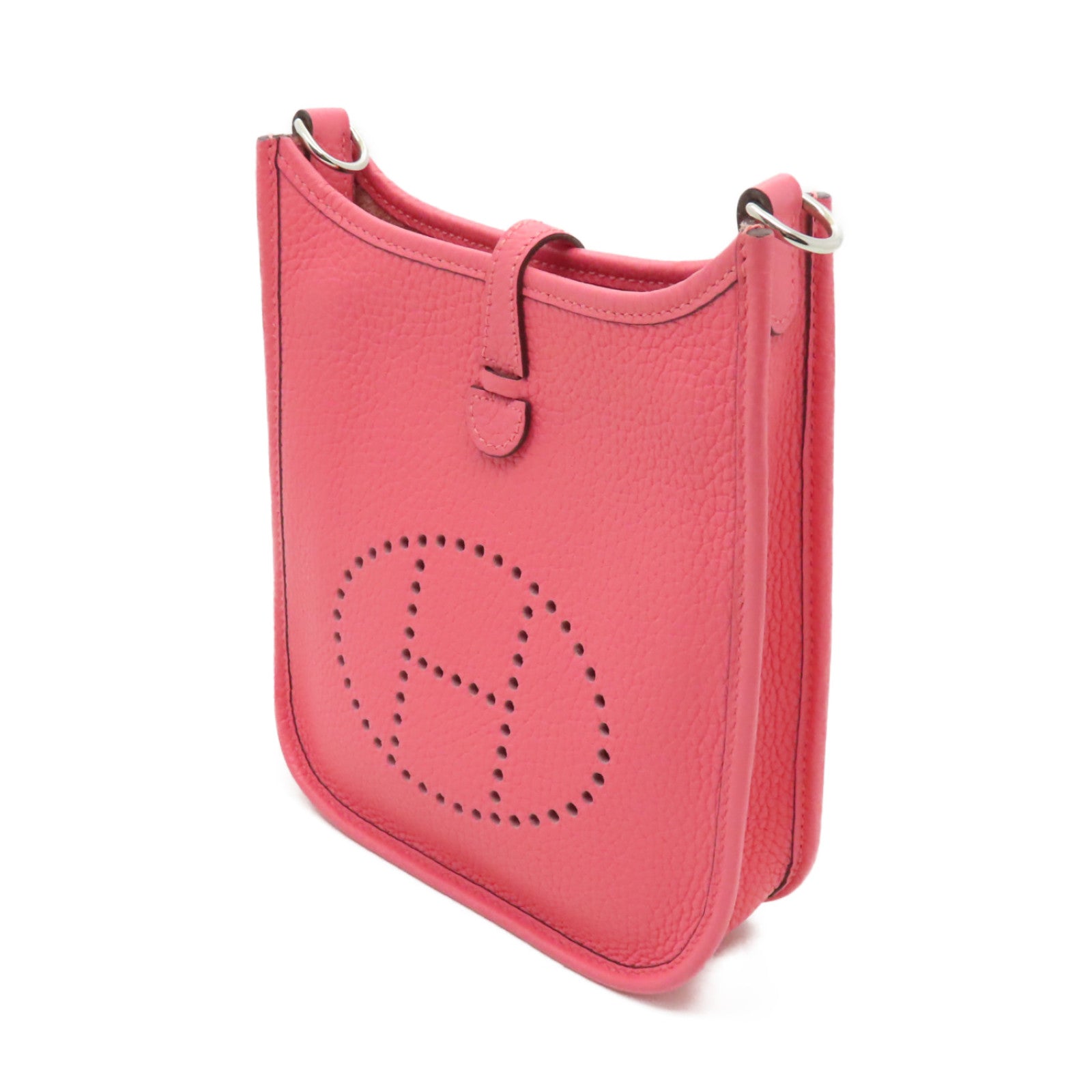 HERMES Clemence皮革Evelyne TPM銀扣肩背袋Rose Azalee杜鵑粉色