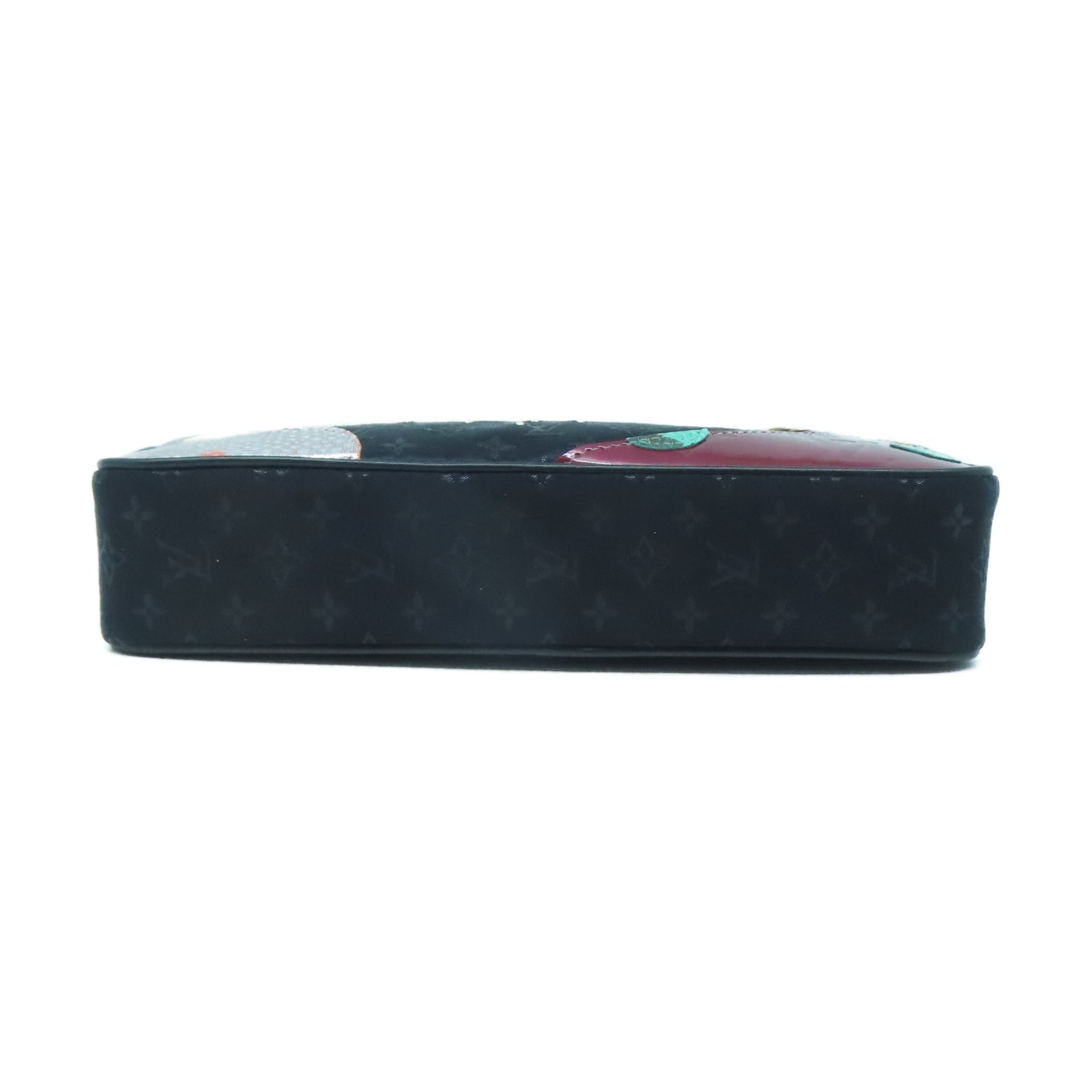 LOUIS VUITTON Monogram Mini Satin Comte De Fees Pouch銀扣肩背袋黑色