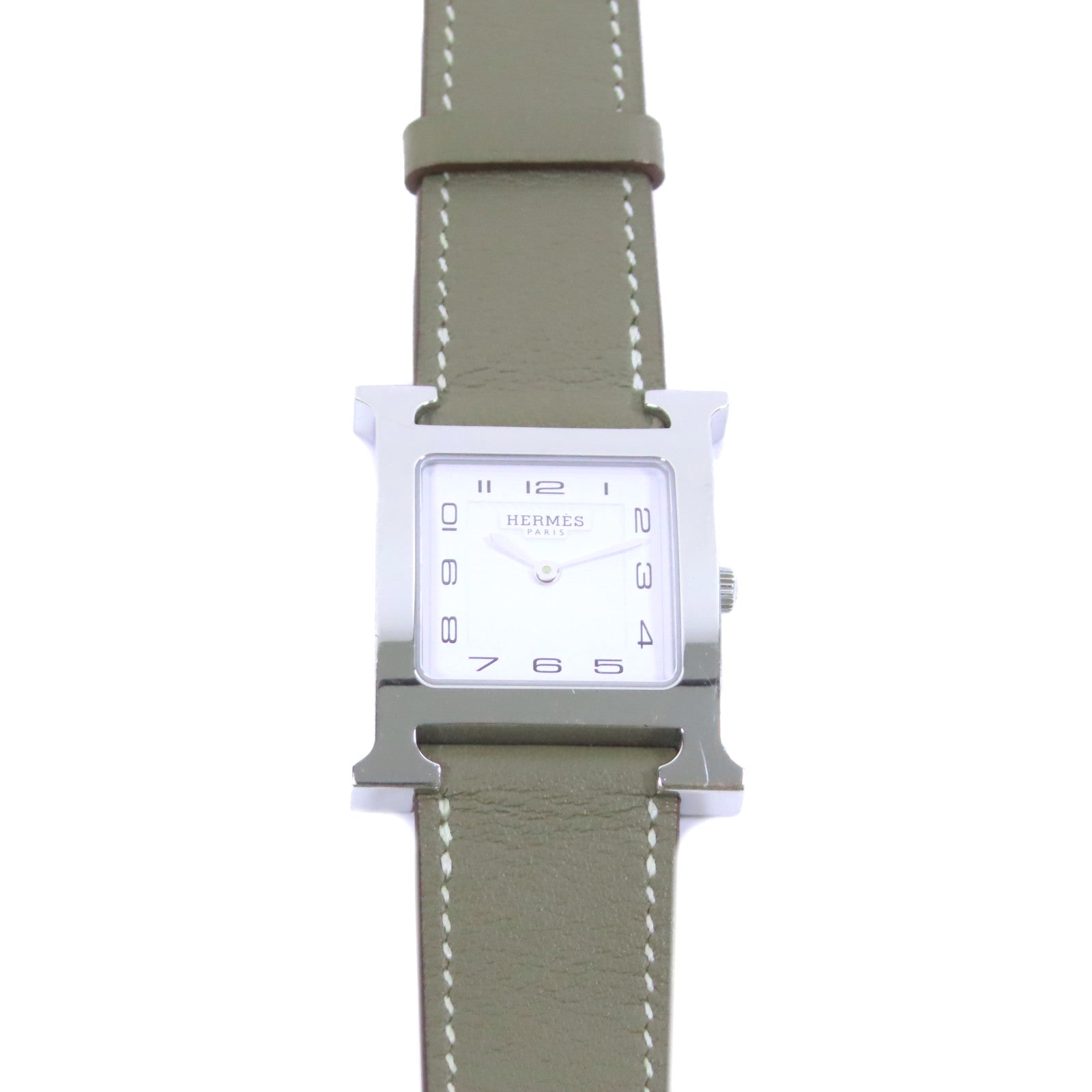 HERMES Heure H不鏽鋼手錶石英機芯白色/Etoupe大象灰色