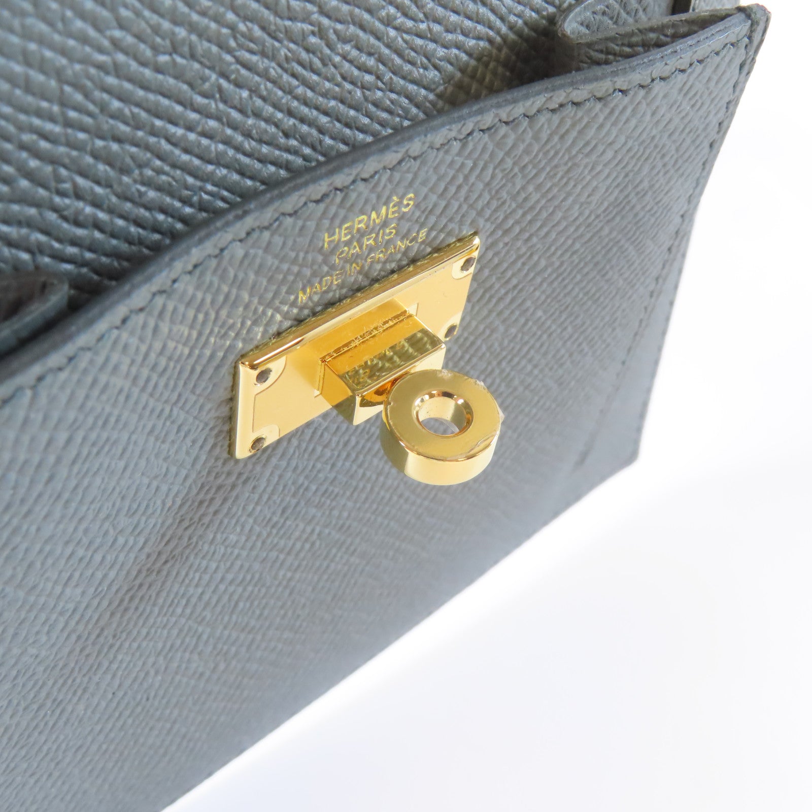 HERMES Veau Epsom皮革Kelly Pocket Compact金扣錢包灰色