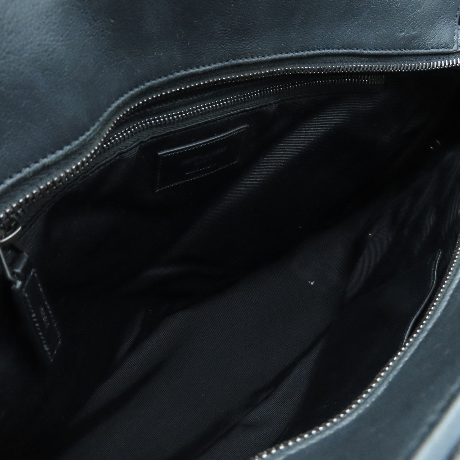 SAINT LAURENT cowhide leather Shoulder Bag silver buckle handle bag / shoulder bag black