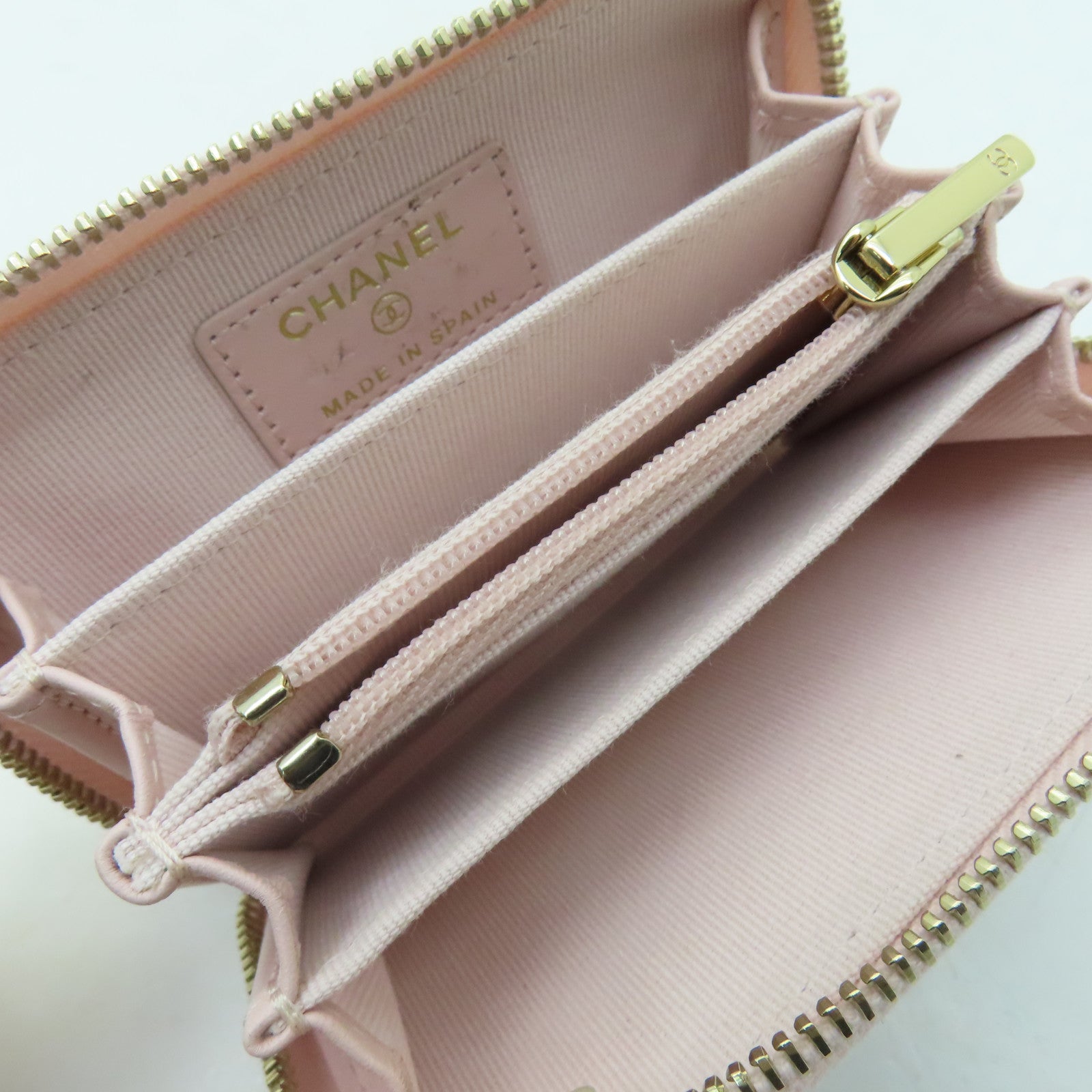 CHANEL 菱格Caviar皮革Card Case金扣卡片套粉紅色