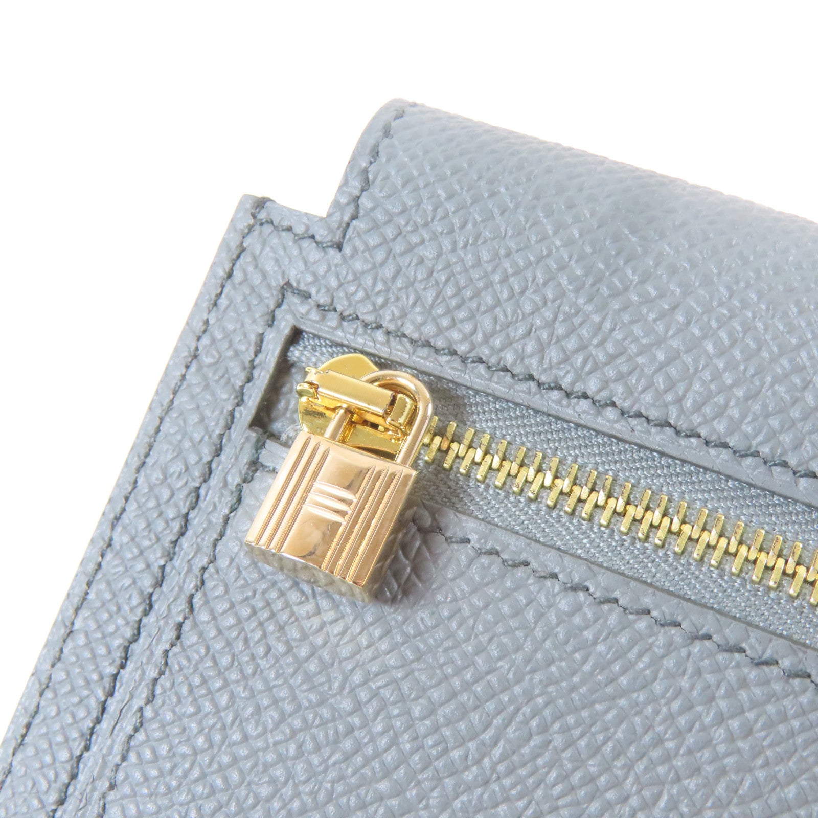 HERMES Veau Epsom皮革Kelly Pocket Compact金扣錢包灰色