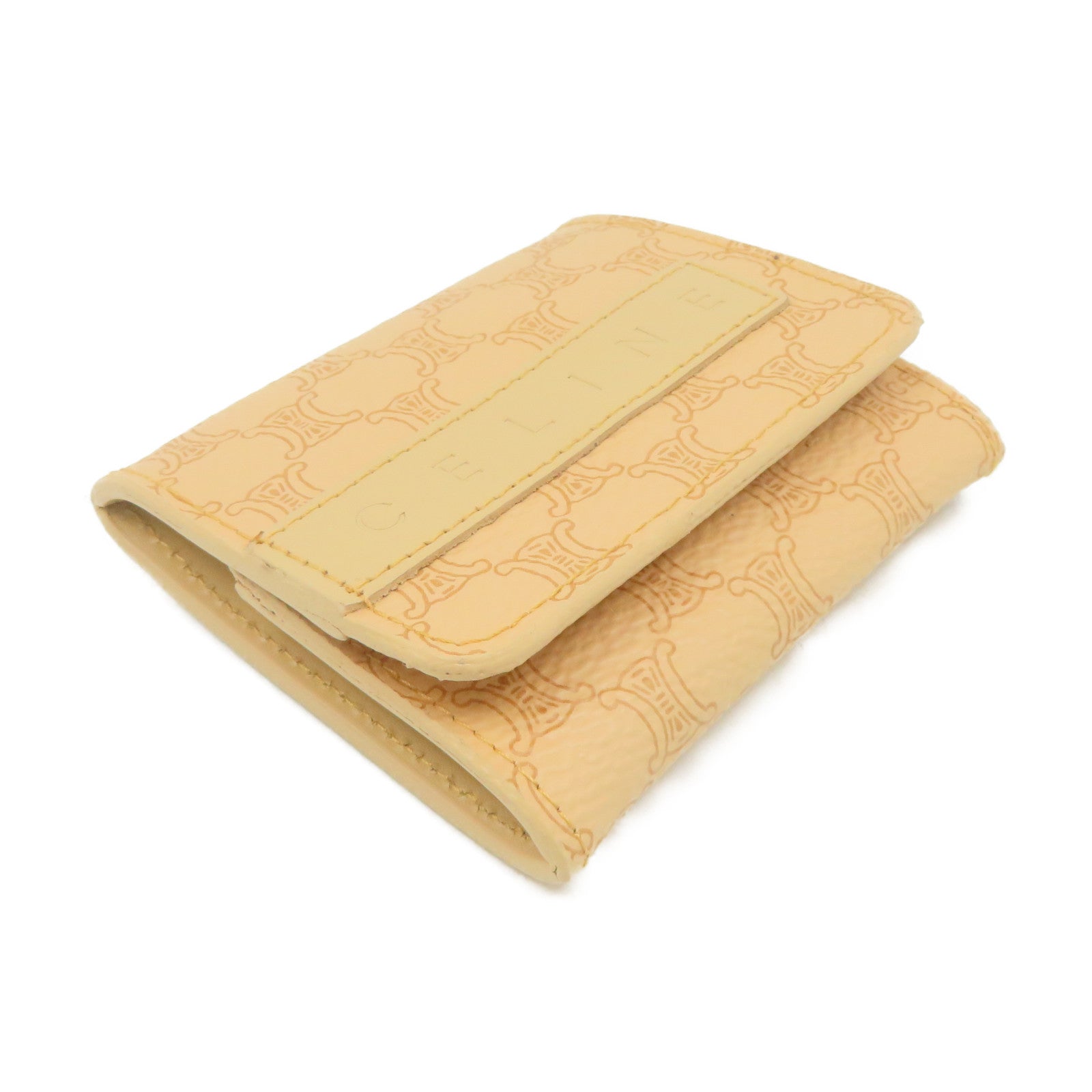 CELINE Coated Canvas Triomphe Coin Case Coin Purse Beige