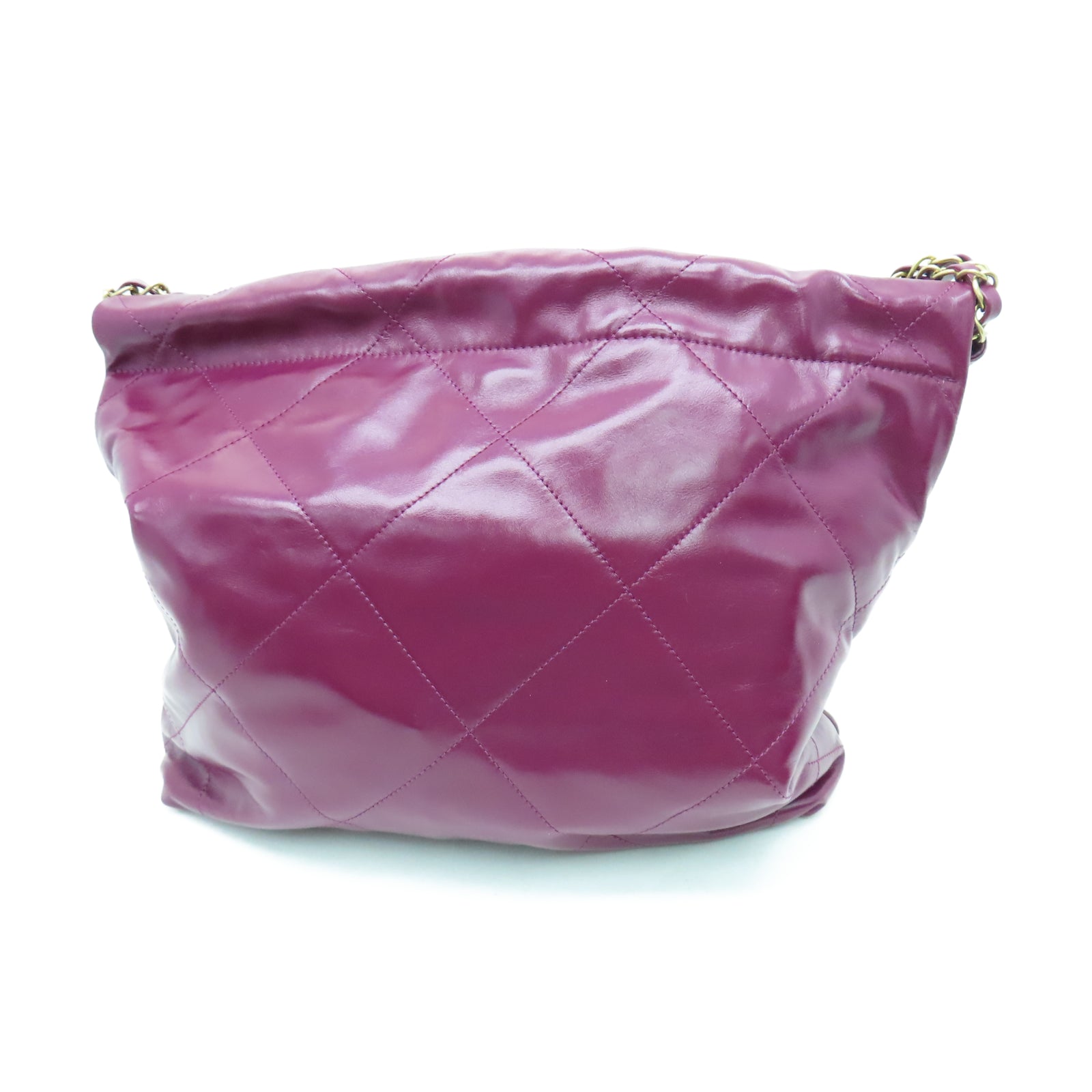 CHANEL 菱格羊皮皮革Chain Shoulder金扣链带肩背袋酒红色