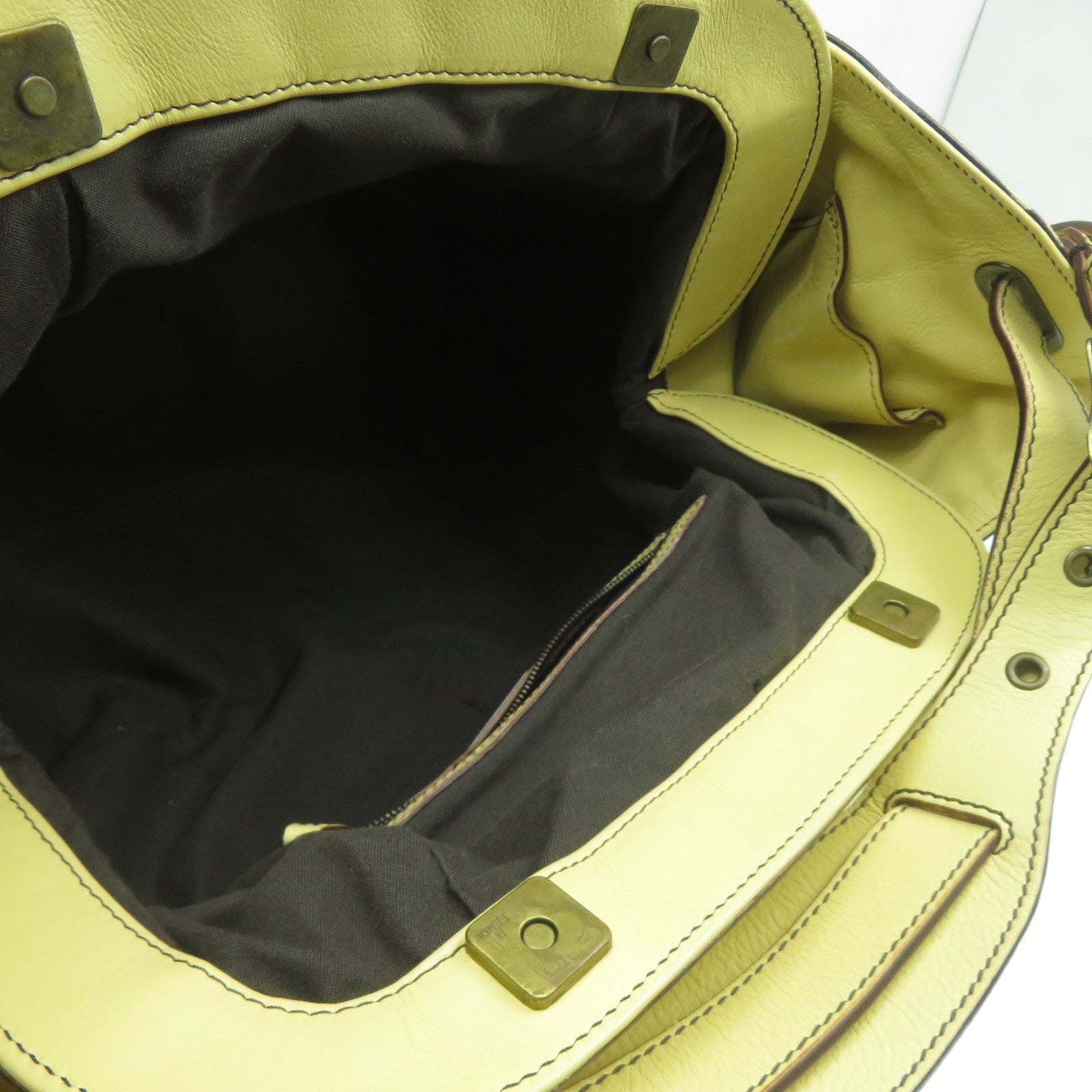 FENDI 牛皮皮革Borsa Doctor銀扣手挽袋淺黃色
