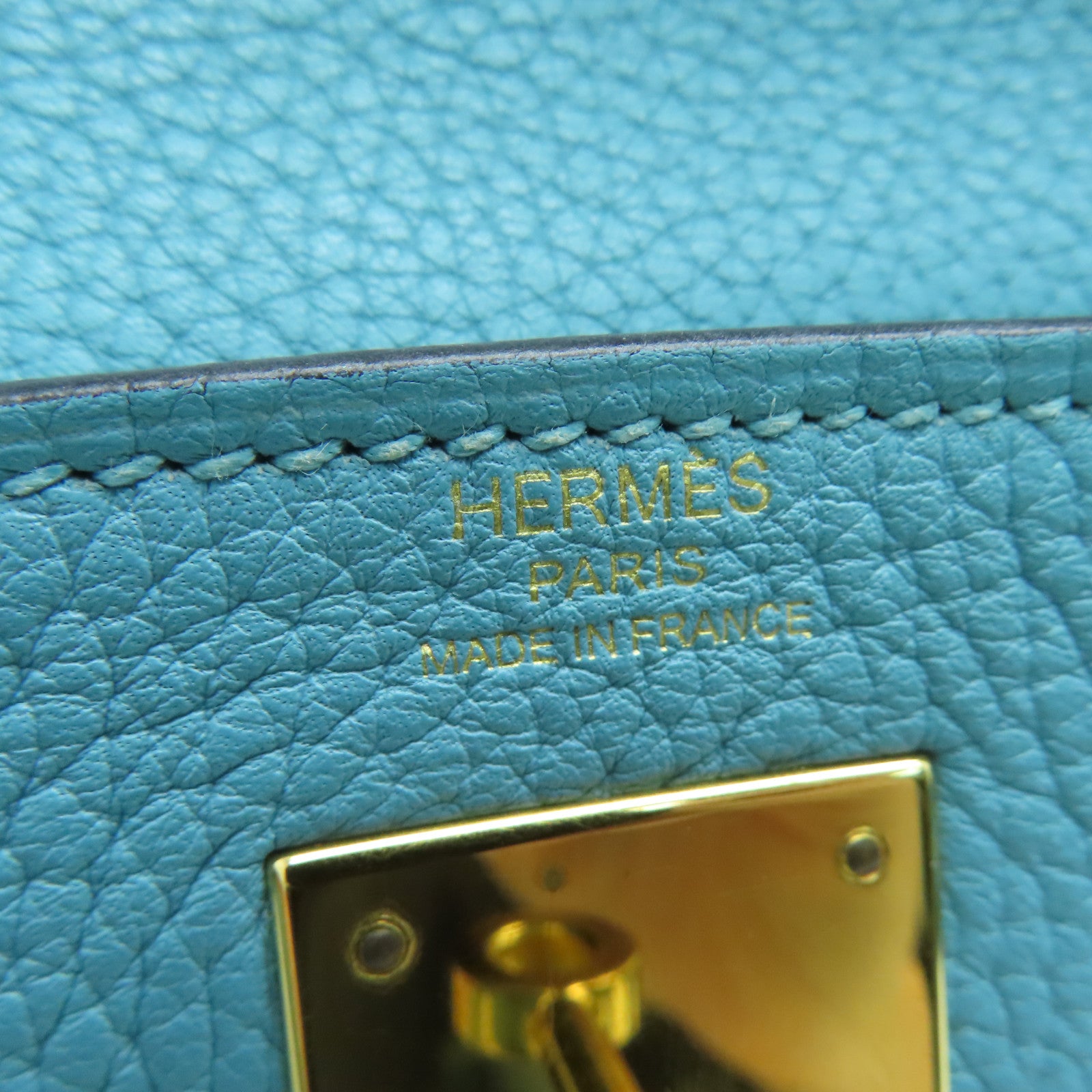 HERMES Clemence Leather Kelly 28 Gold Buckle Handle Shoulder Bag Light Blue