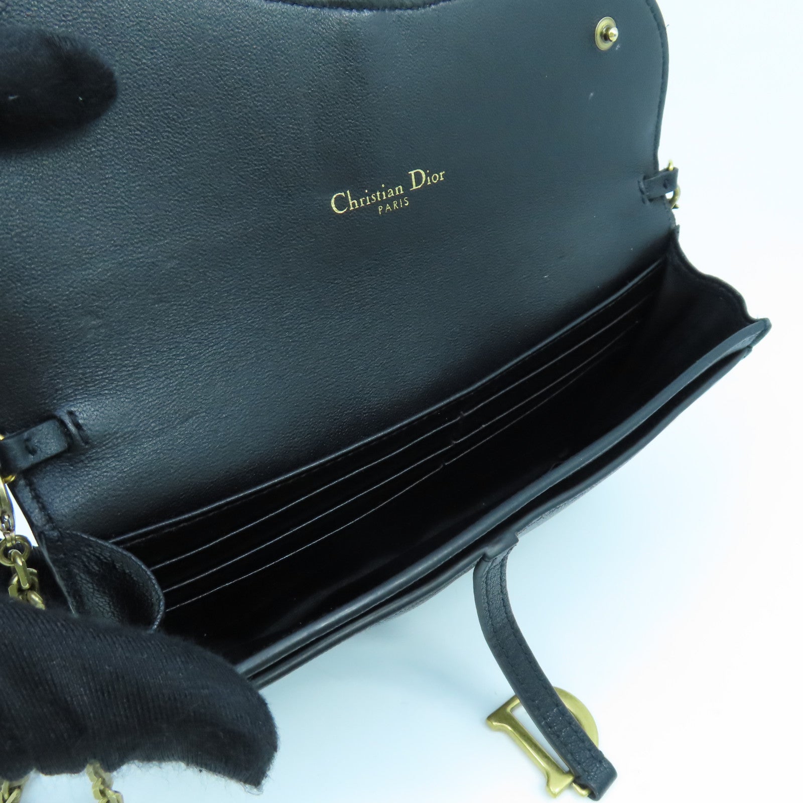 Dior 牛皮皮革Saddle WOC金扣链带肩背袋黑色
