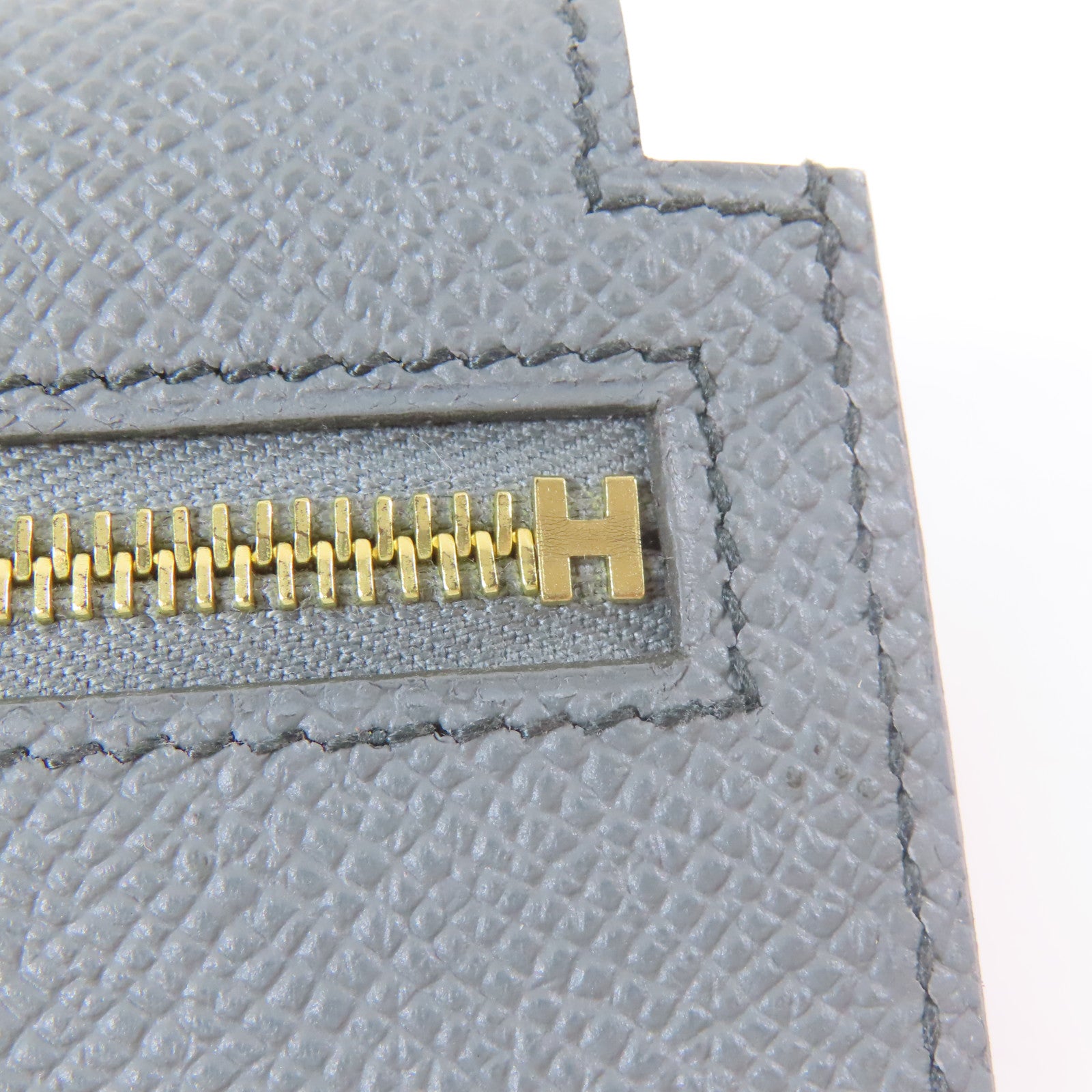 HERMES Veau Epsom皮革Kelly Pocket Compact金扣錢包灰色