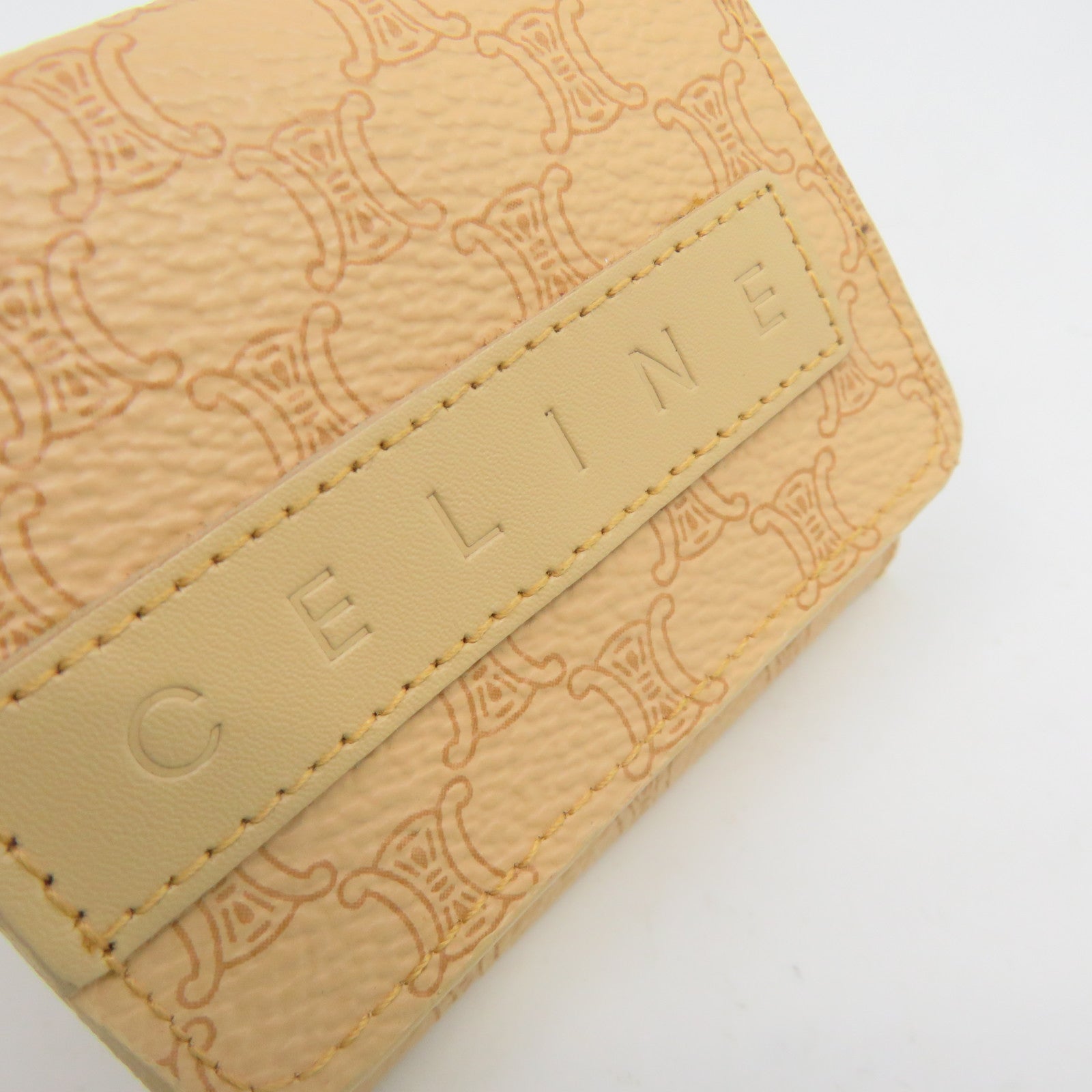 CELINE Coated Canvas Triomphe Coin Case Coin Purse Beige