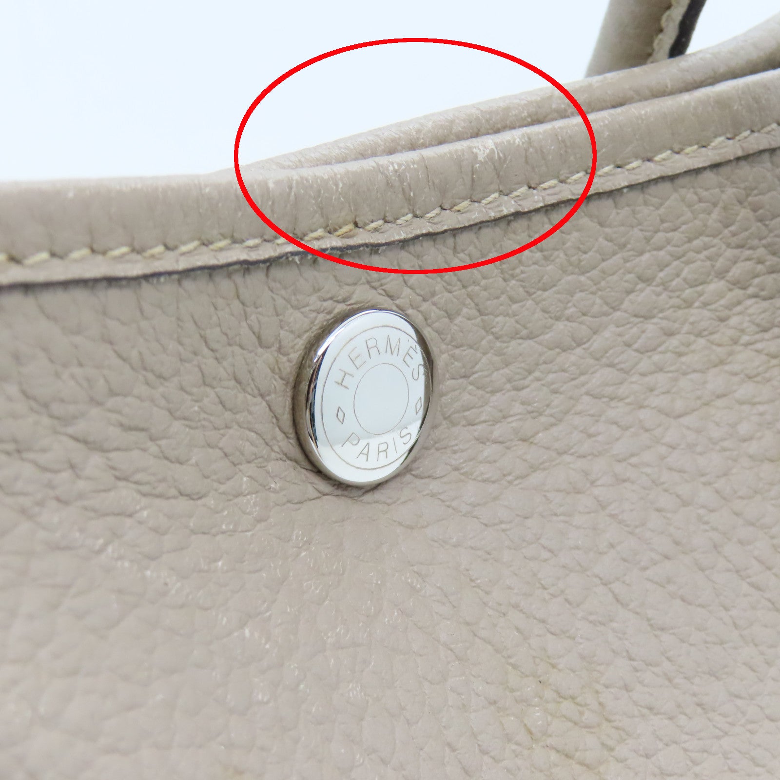 HERMES Clemence皮革Garden Party TPM銀扣手挽袋米色