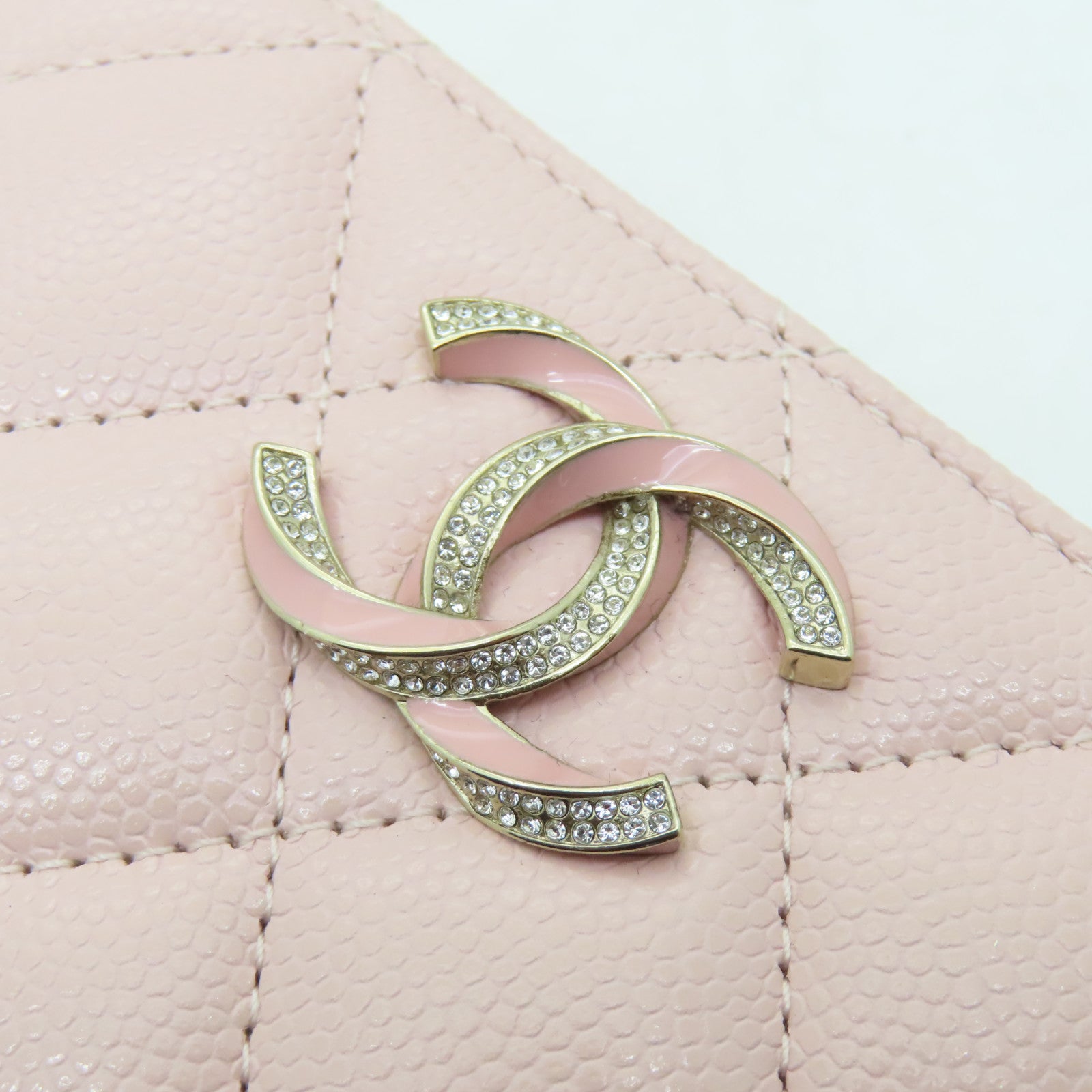 CHANEL 菱格Caviar皮革Card Case金扣卡片套粉紅色