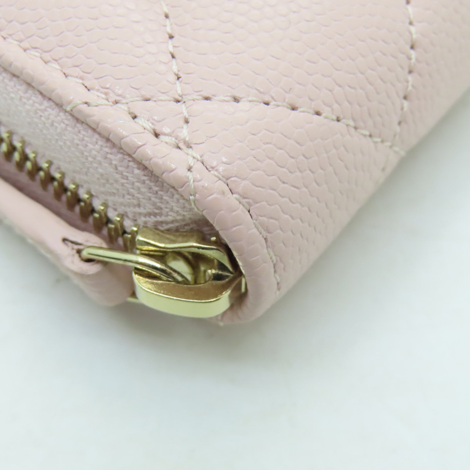 CHANEL 菱格Caviar皮革Card Case金扣卡片套粉紅色