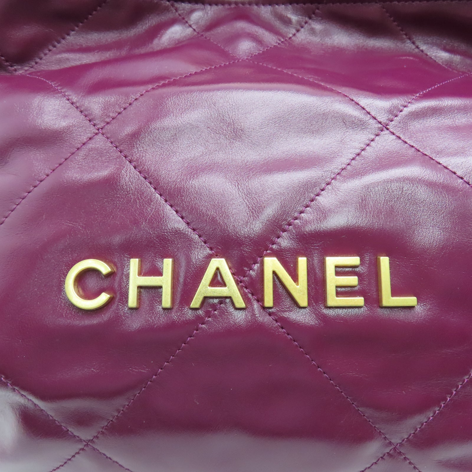 CHANEL 菱格羊皮皮革Chain Shoulder金扣链带肩背袋酒红色