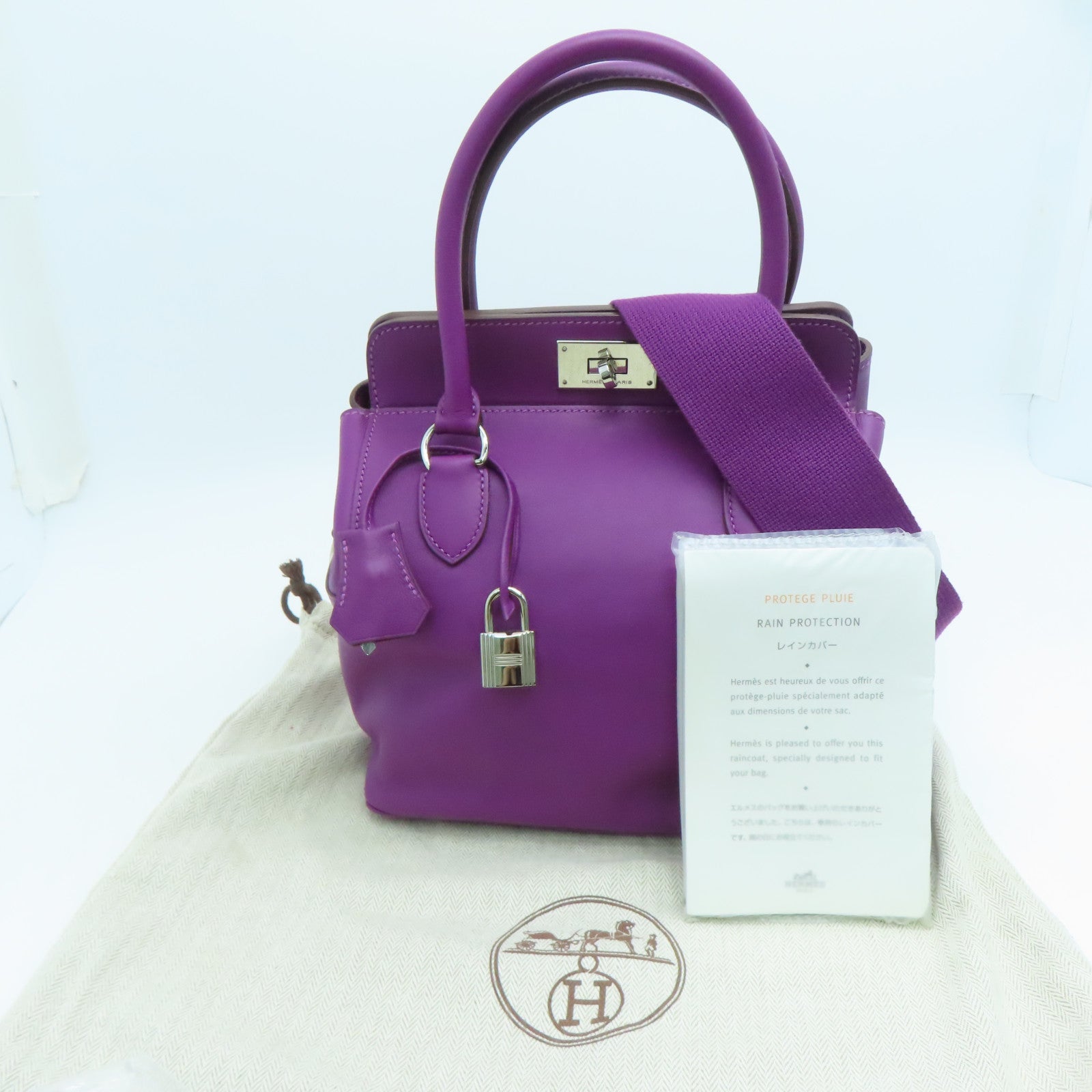 HERMES Swift Leather Toolbox 20 Silver Buckle Handle Shoulder Bag Sea Anemone Purple