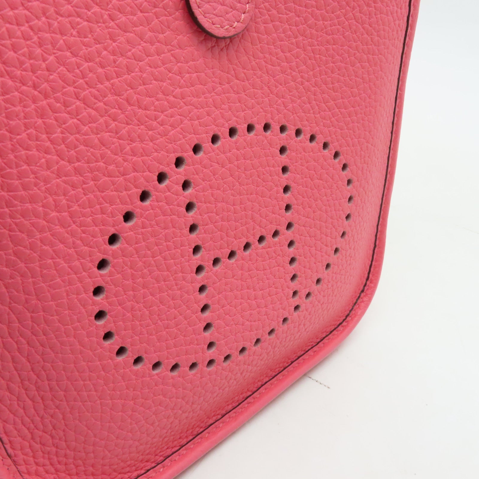 HERMES Clemence皮革Evelyne TPM銀扣肩背袋Rose Azalee杜鵑粉色
