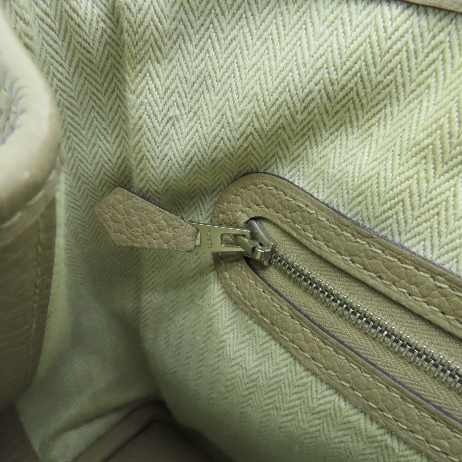 HERMES Clemence皮革Garden Party TPM銀扣手挽袋米色
