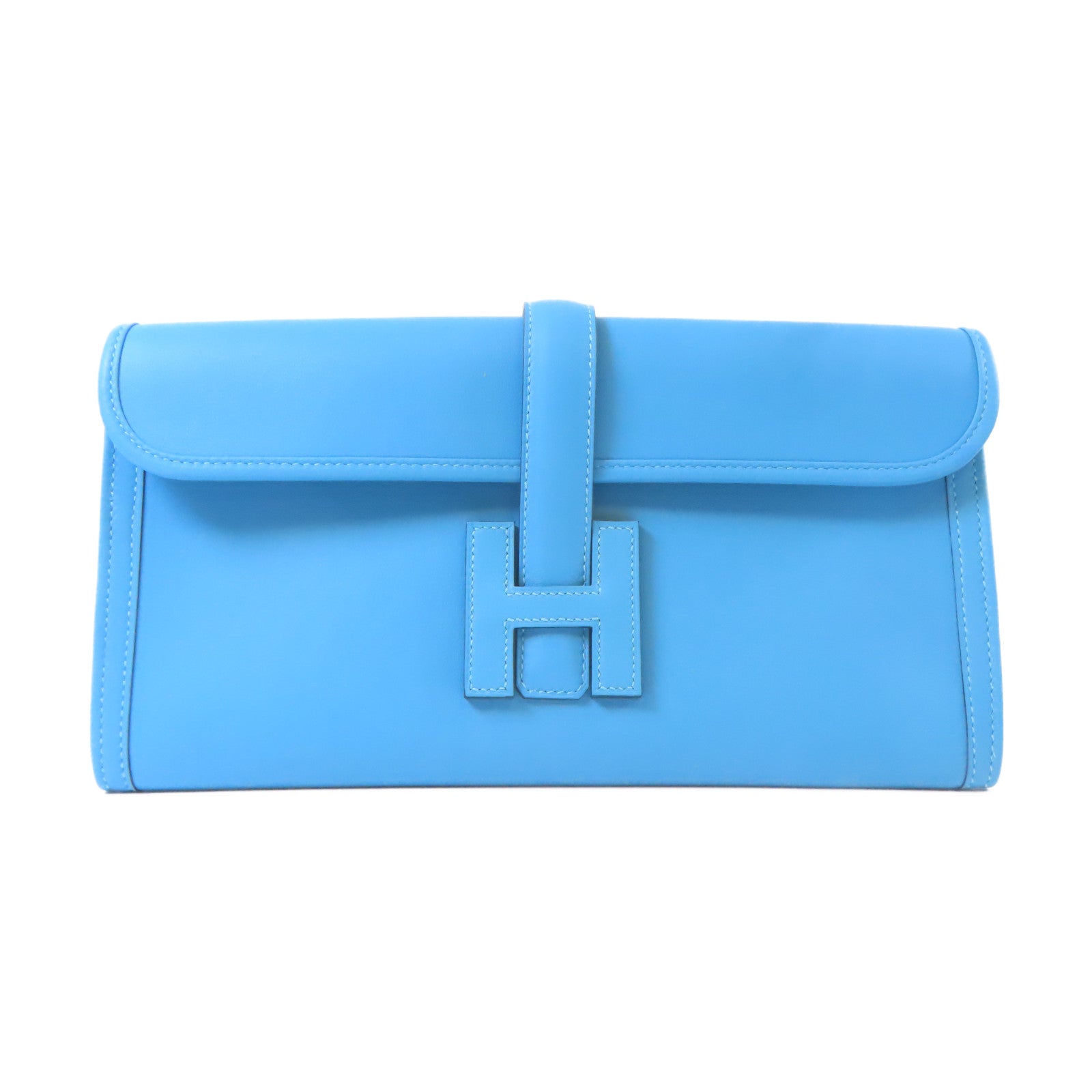 HERMES Veau Swift皮革Jije Elan手拿包北方藍色Bleu Du Nord