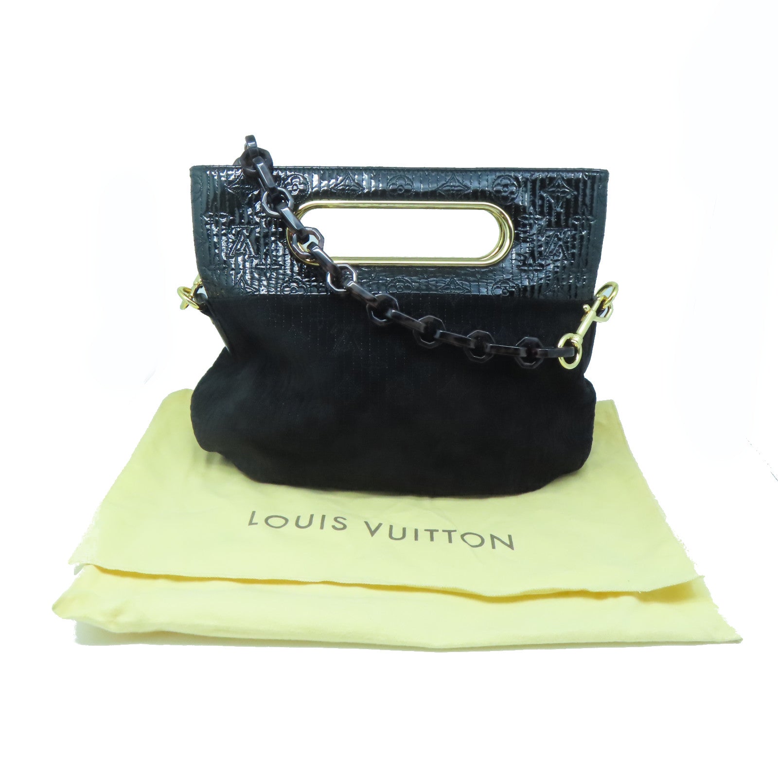 LOUIS VUITTON Monogram Motard Before Dark Chain Gold Buckle Chain Belt Handle Bag Black