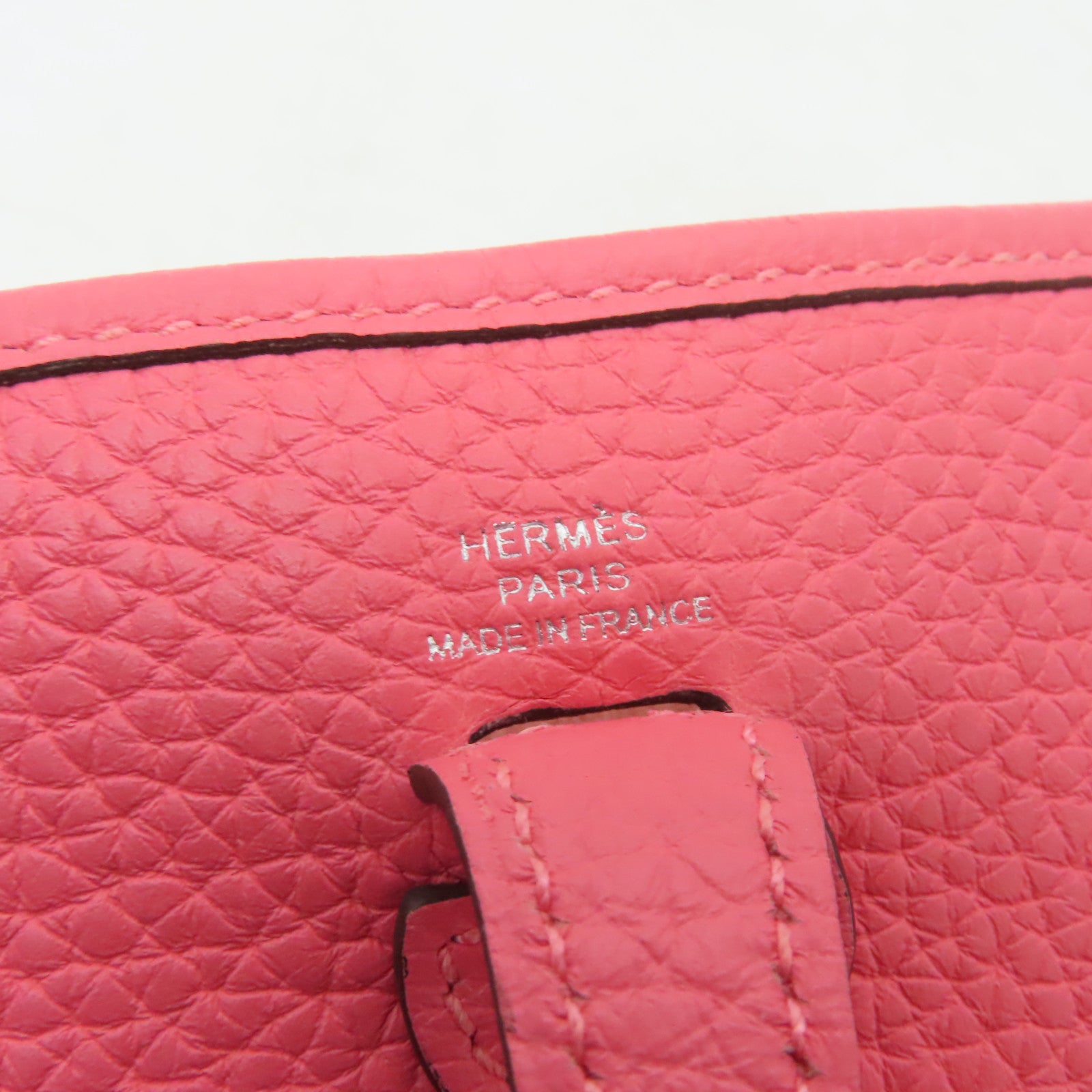 HERMES Clemence皮革Evelyne TPM銀扣肩背袋Rose Azalee杜鵑粉色