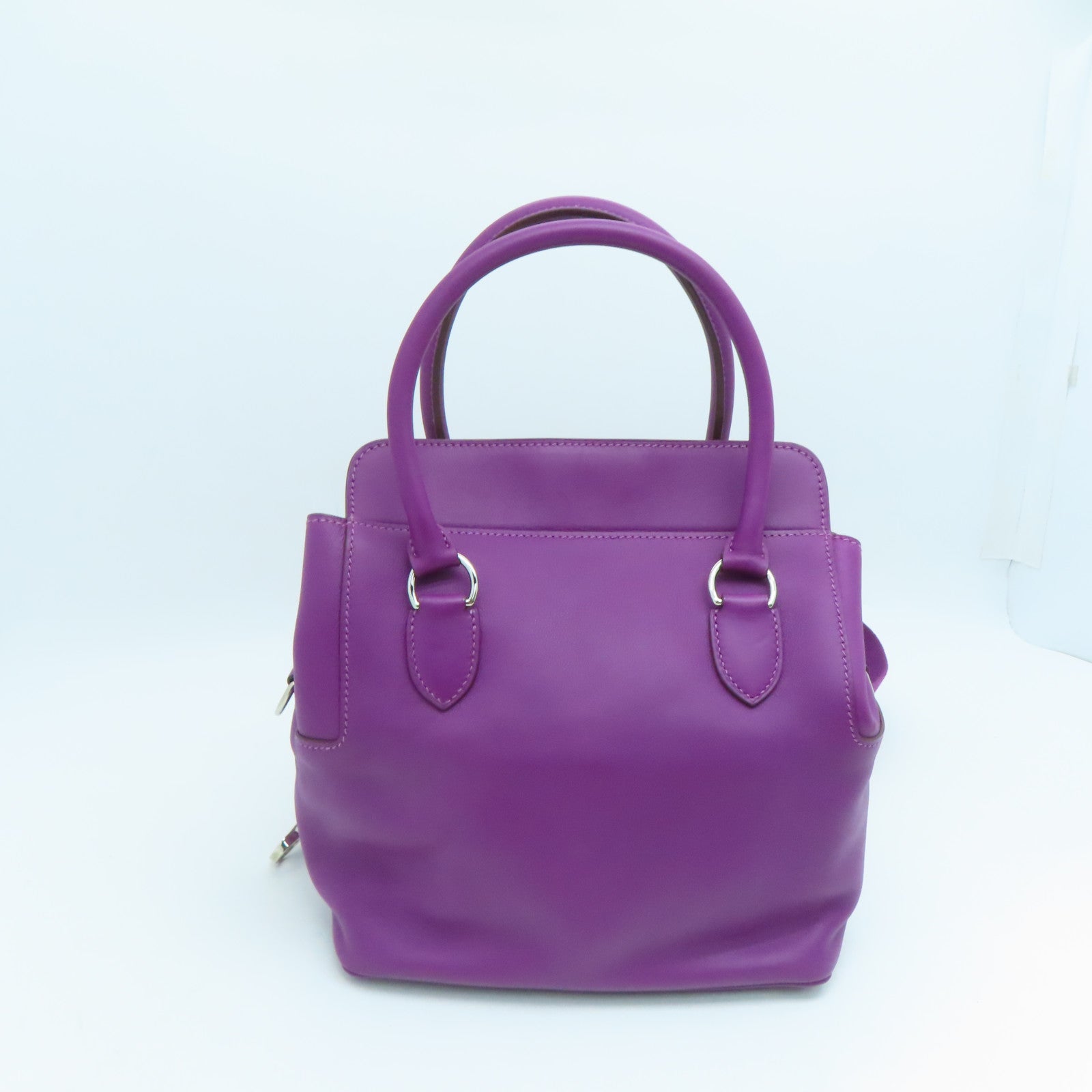 HERMES Swift Leather Toolbox 20 Silver Buckle Handle Shoulder Bag Sea Anemone Purple