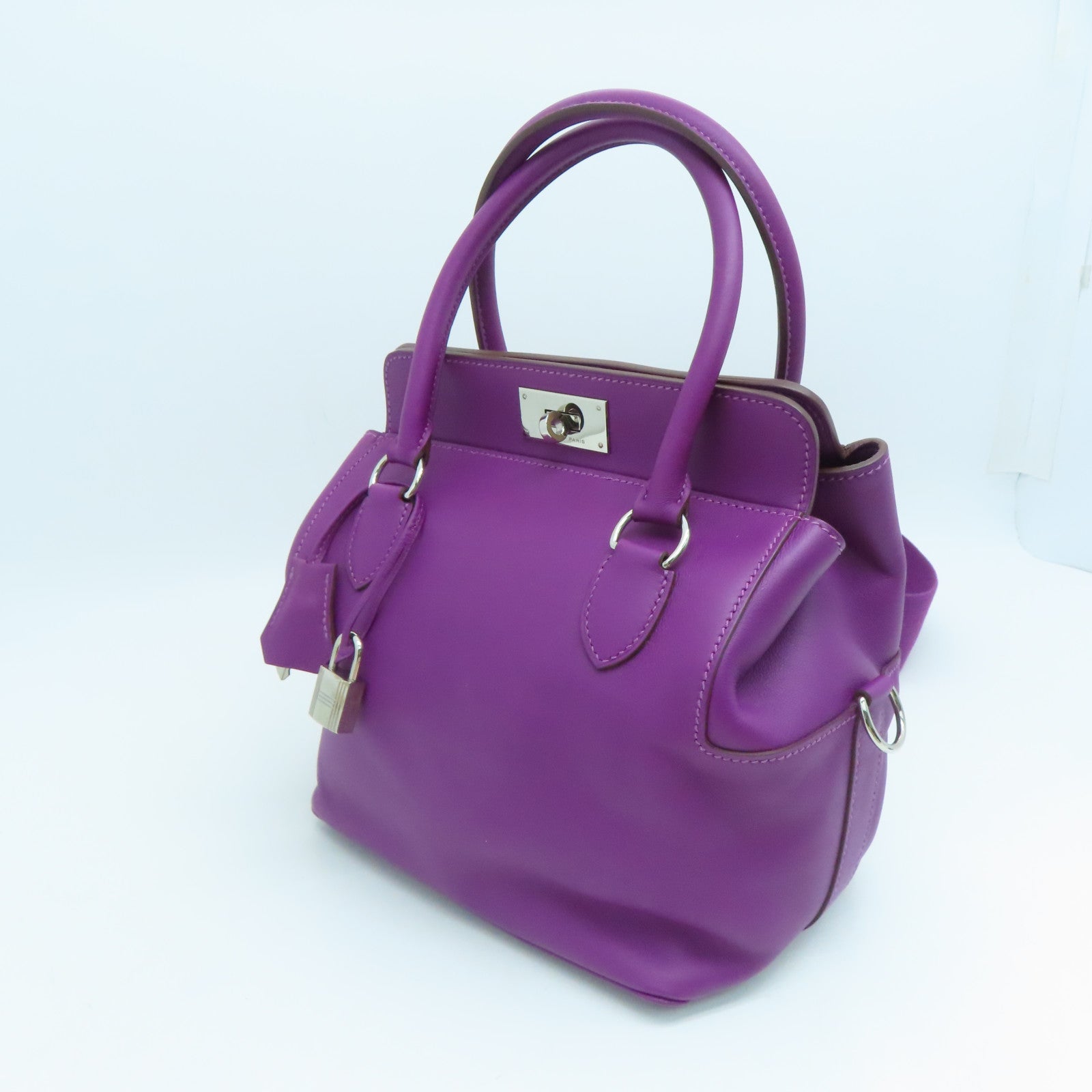 HERMES Swift Leather Toolbox 20 Silver Buckle Handle Shoulder Bag Sea Anemone Purple