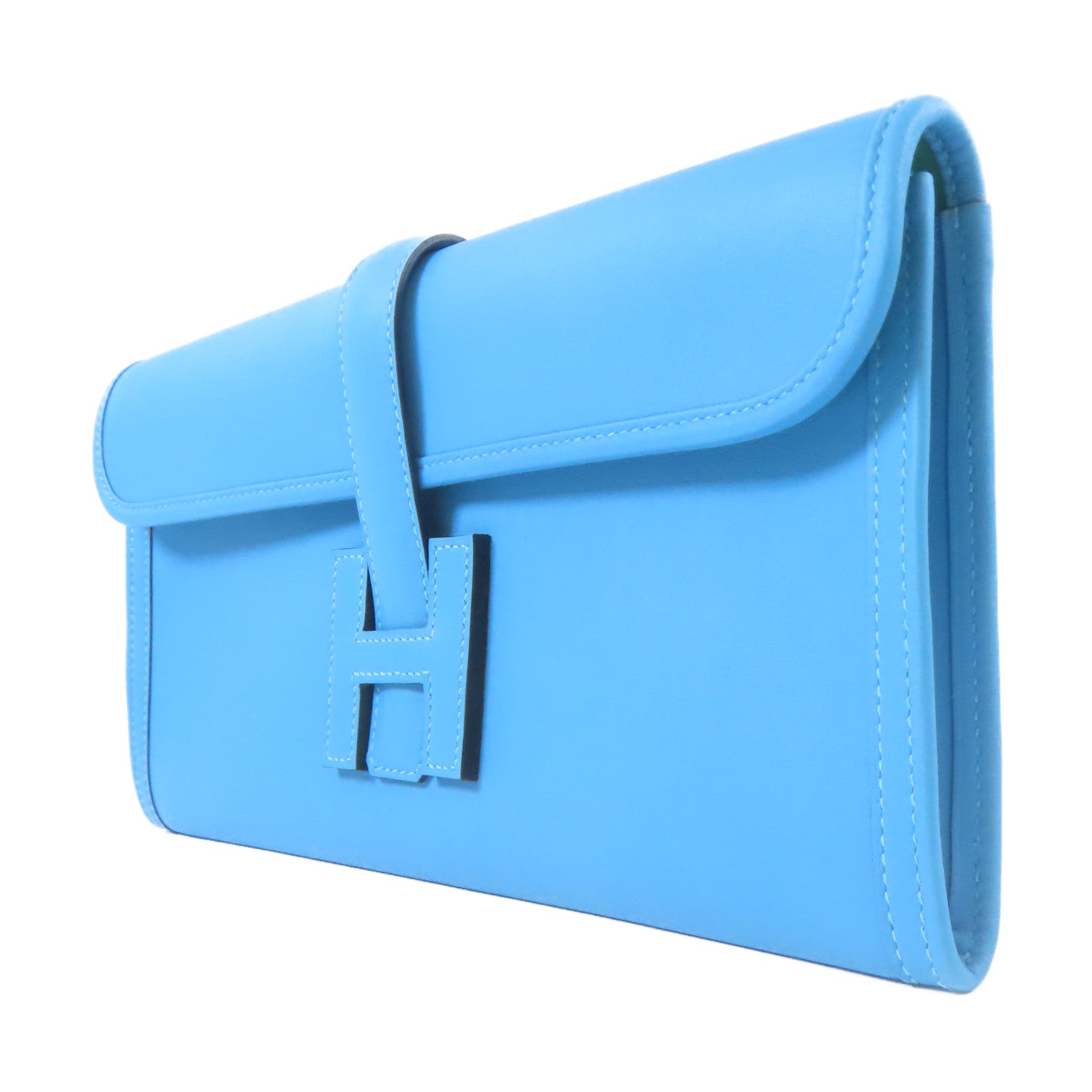 HERMES Veau Swift皮革Jije Elan手拿包北方藍色Bleu Du Nord