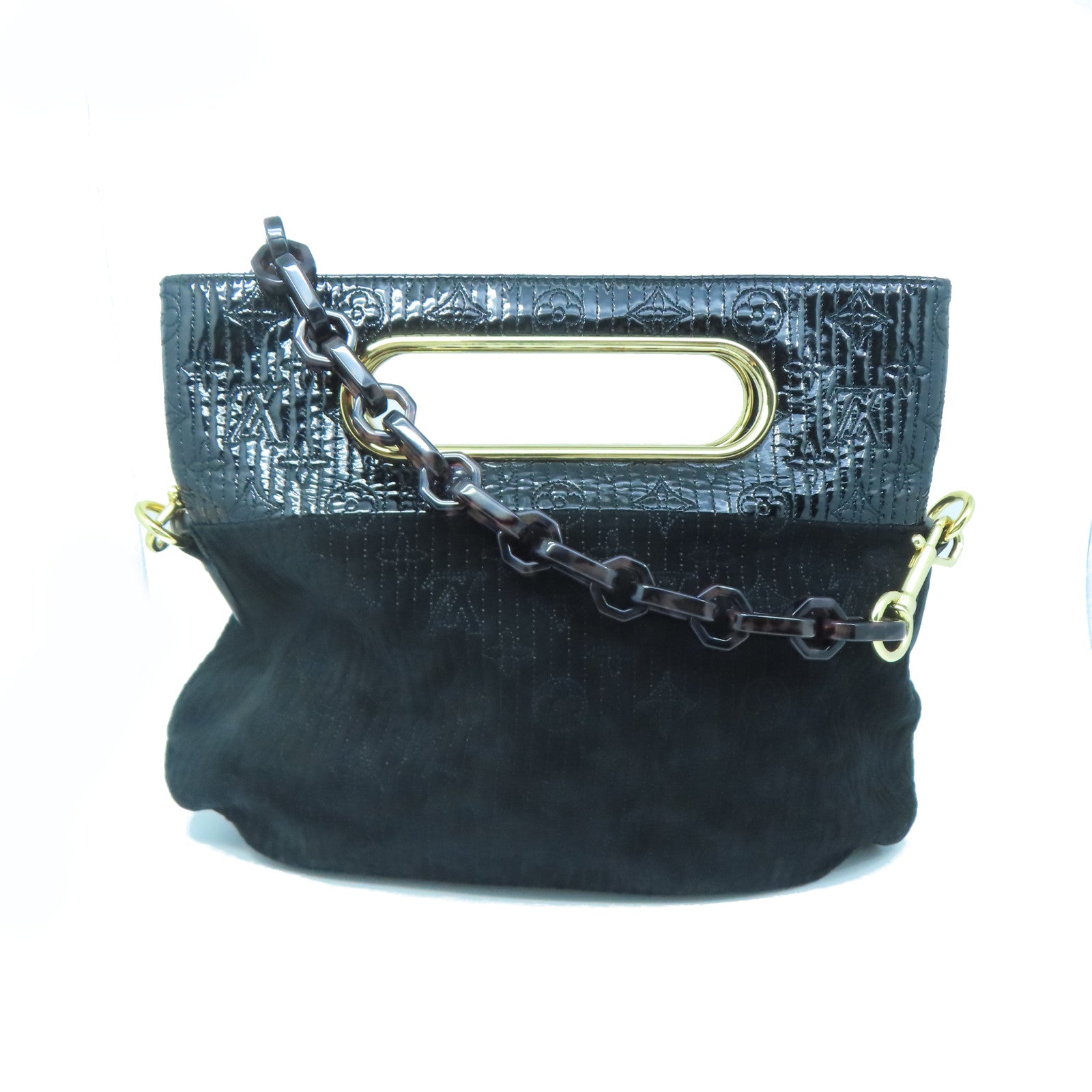 LOUIS VUITTON Monogram Motard Before Dark Chain Gold Buckle Chain Belt Handle Bag Black
