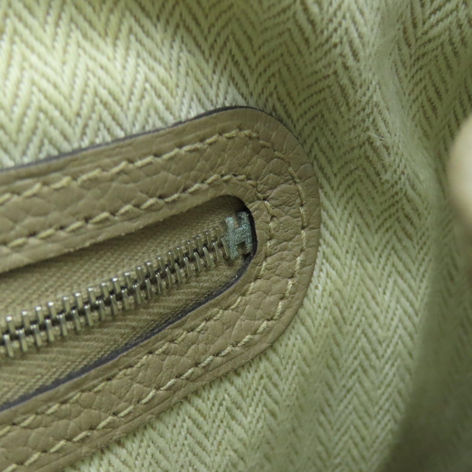 HERMES Clemence皮革Garden Party TPM銀扣手挽袋米色