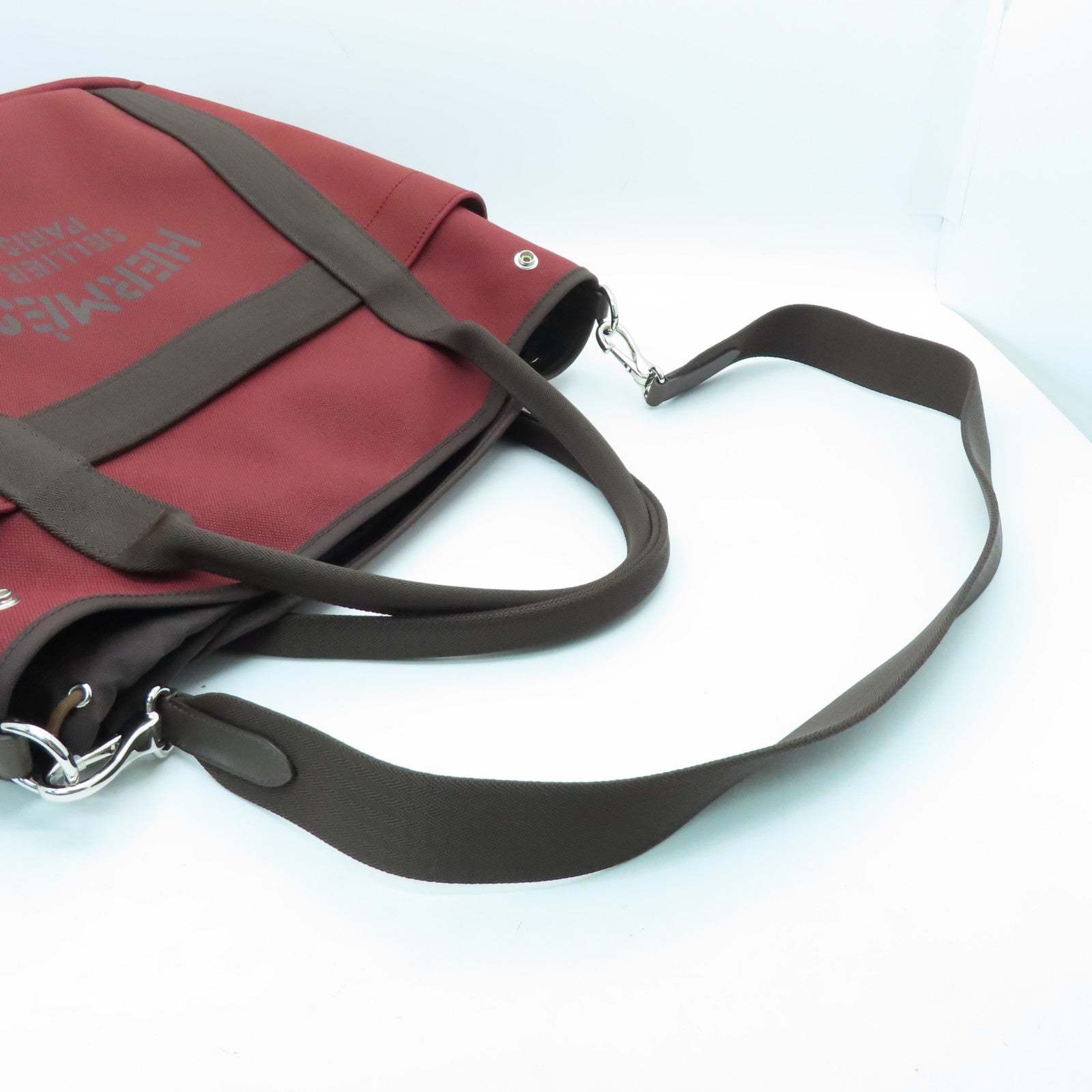 HERMES Canvas The Grooming Bag Silver Buckle Handle Shoulder Backpack Rough H/Chocolate