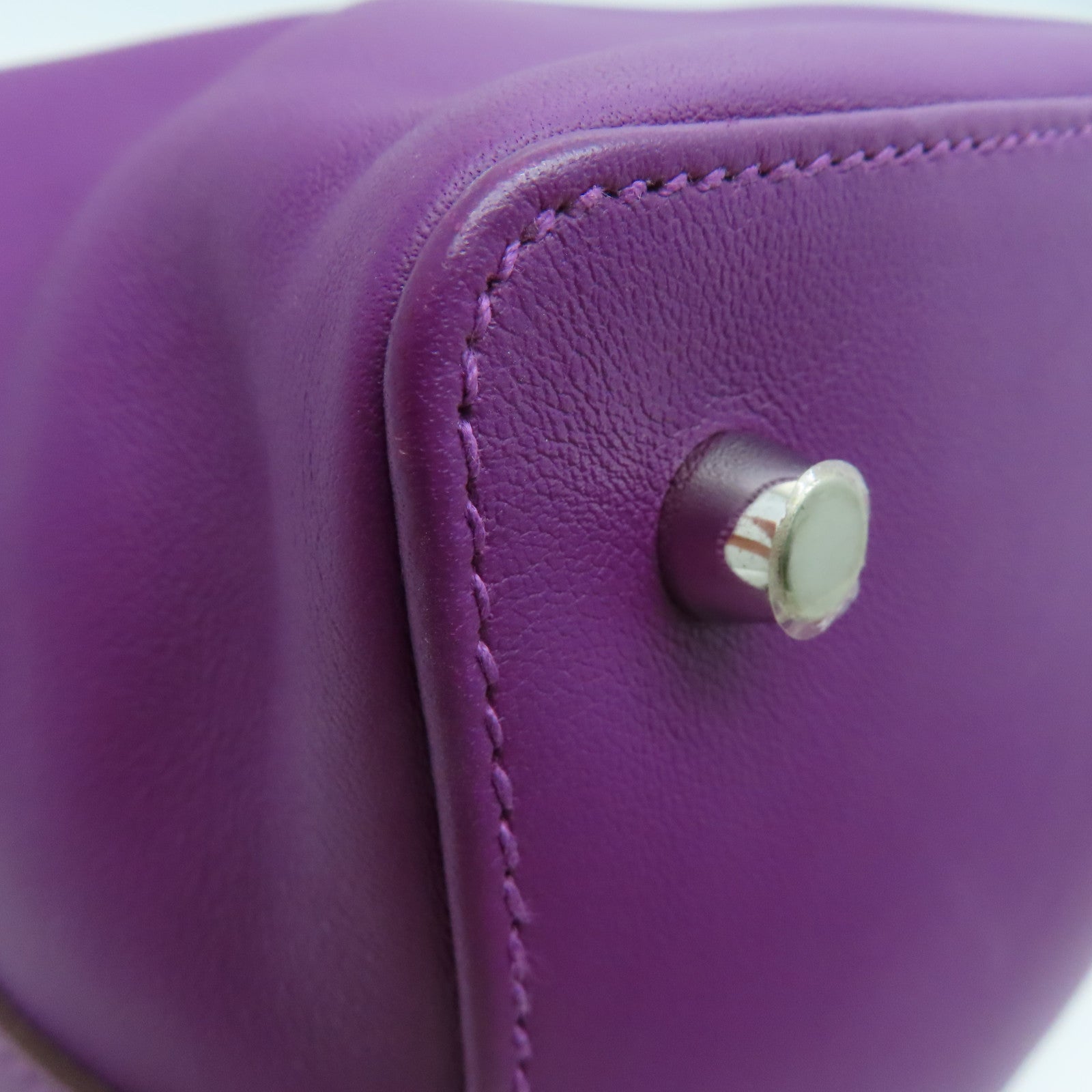 HERMES Swift Leather Toolbox 20 Silver Buckle Handle Shoulder Bag Sea Anemone Purple