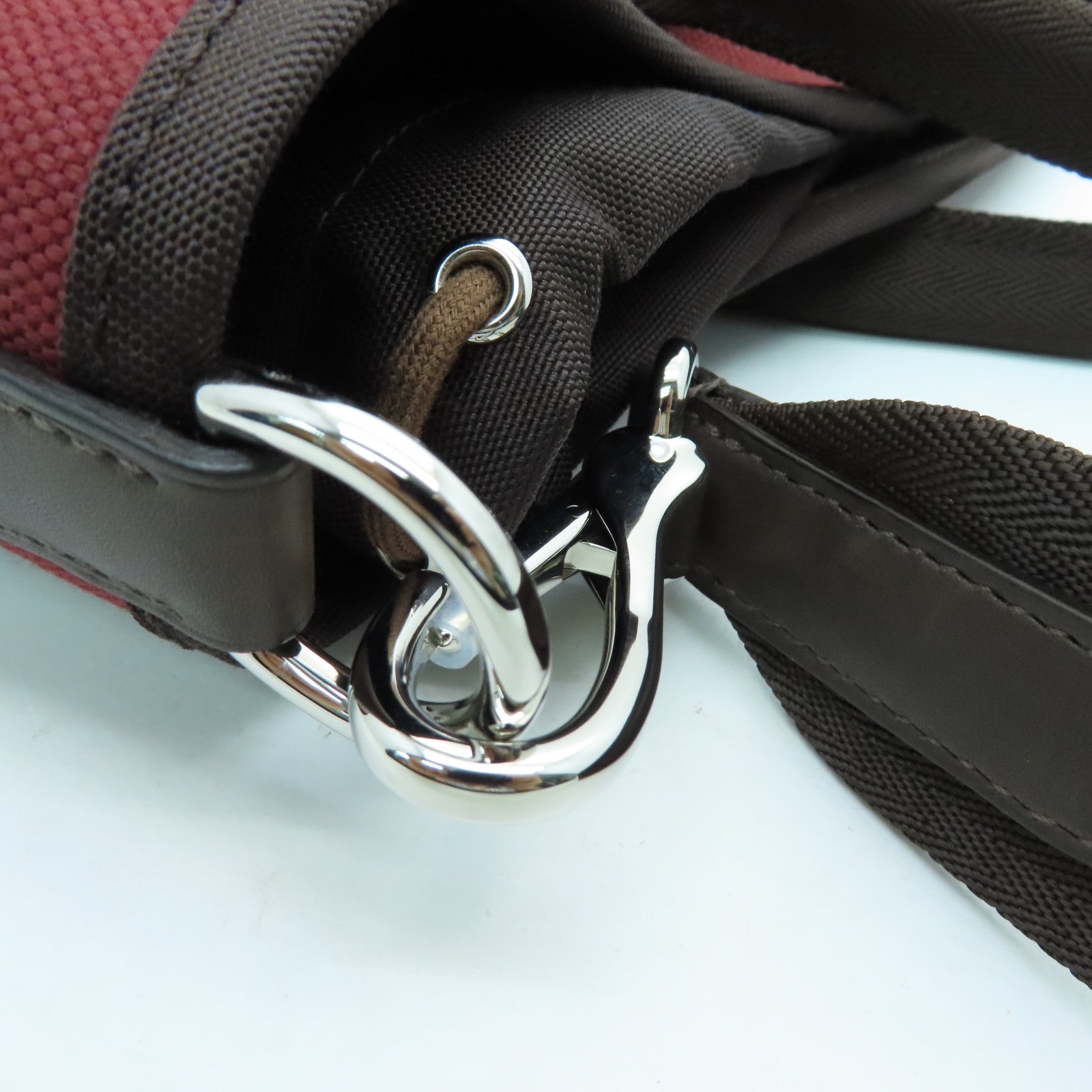 HERMES Canvas The Grooming Bag Silver Buckle Handle Shoulder Backpack Rough H/Chocolate