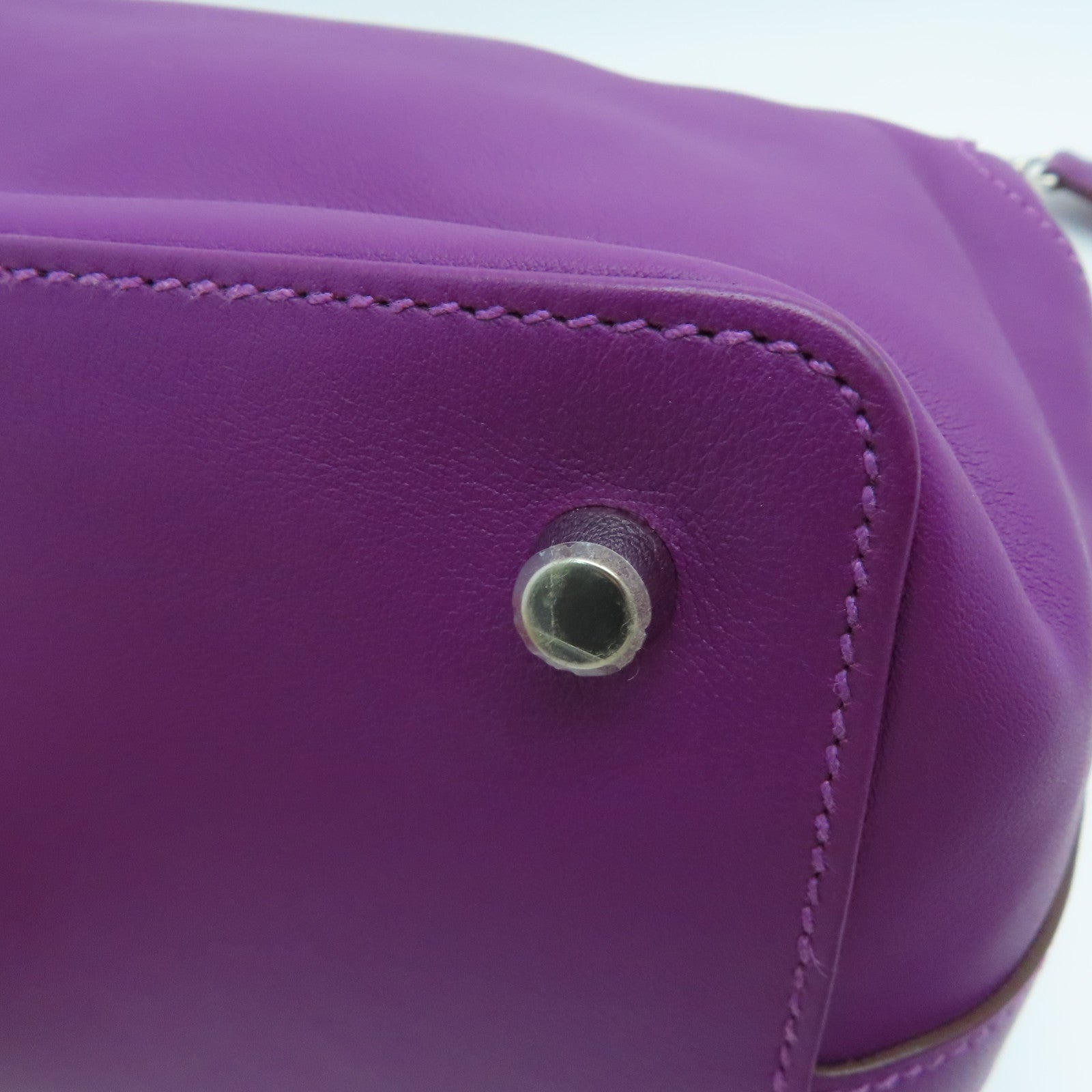 HERMES Swift Leather Toolbox 20 Silver Buckle Handle Shoulder Bag Sea Anemone Purple
