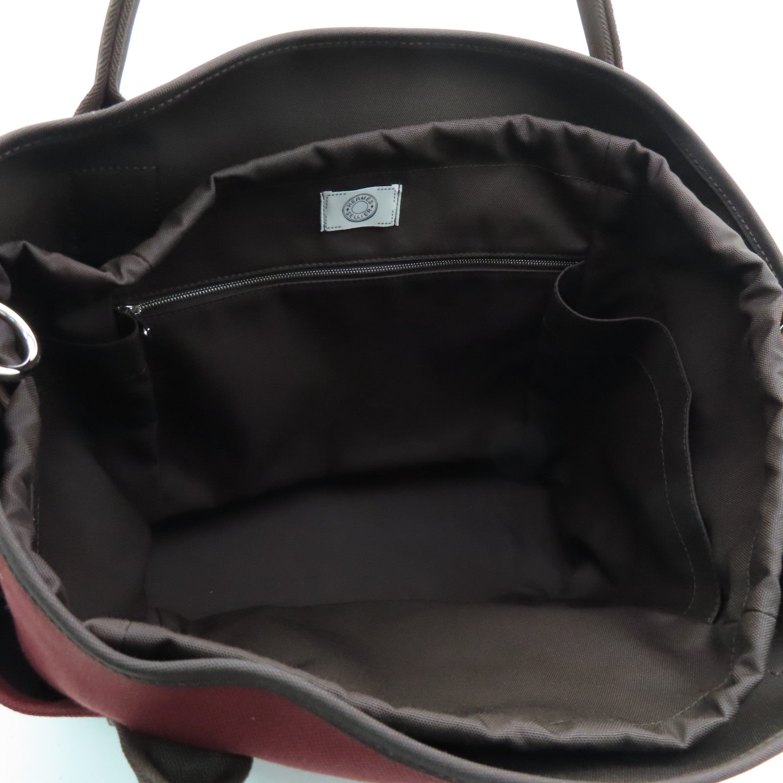 HERMES Canvas The Grooming Bag Silver Buckle Handle Shoulder Backpack Rough H/Chocolate
