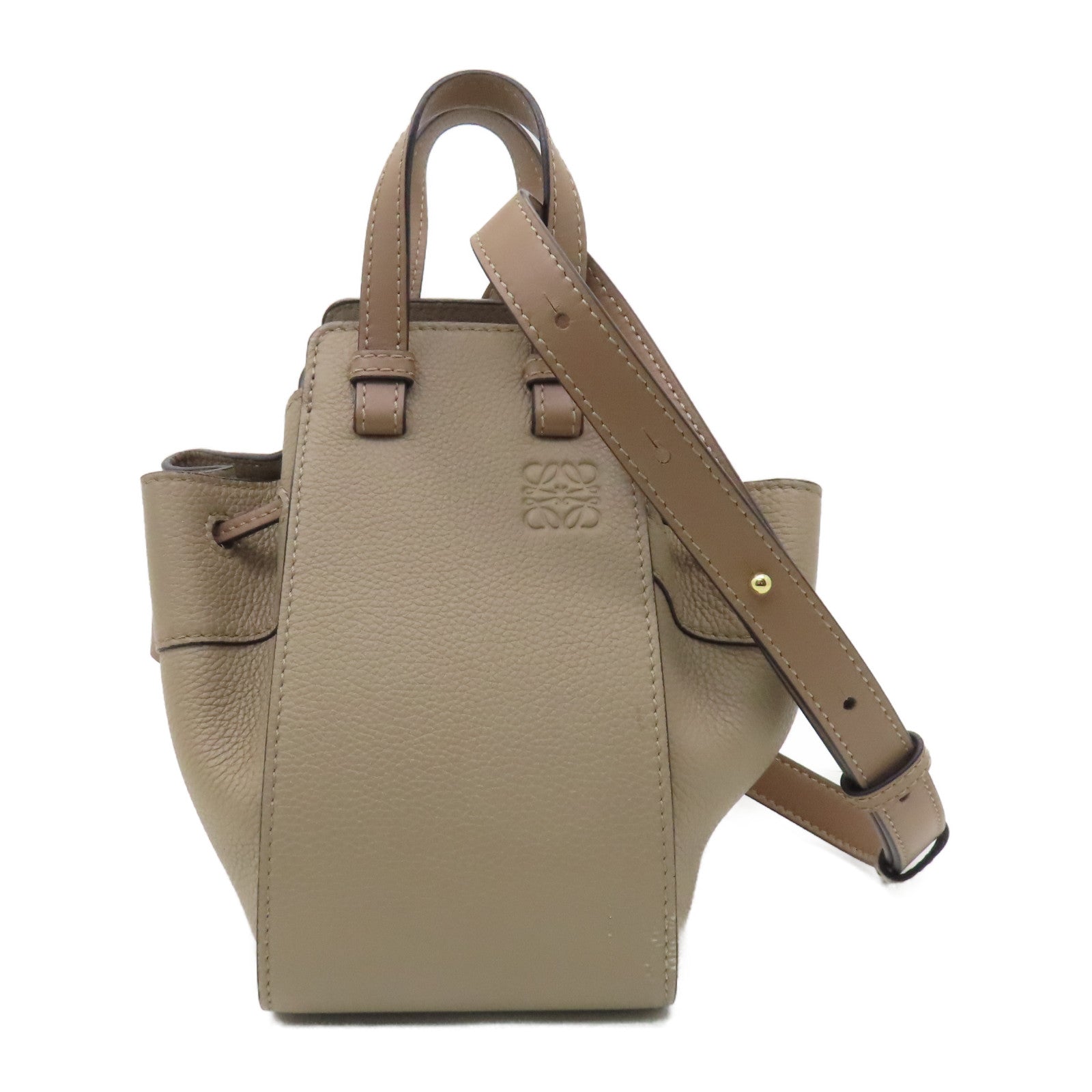 LOEWE 【激減優惠】牛皮皮革Mini Hammock金扣手挽肩背兩用袋啡色