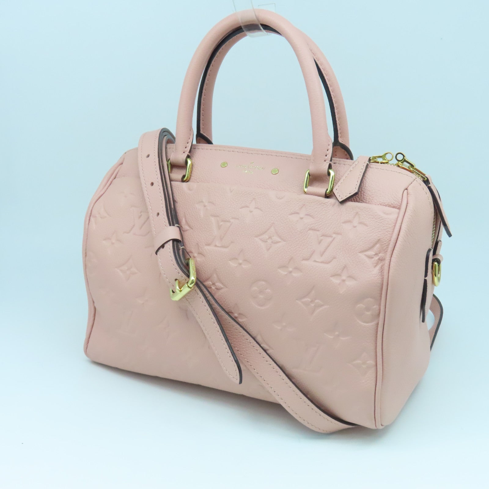 LOUIS VUITTON Monogram Empreinte Speedy Bandouliere 25金扣手挽肩背兩用袋粉紅色