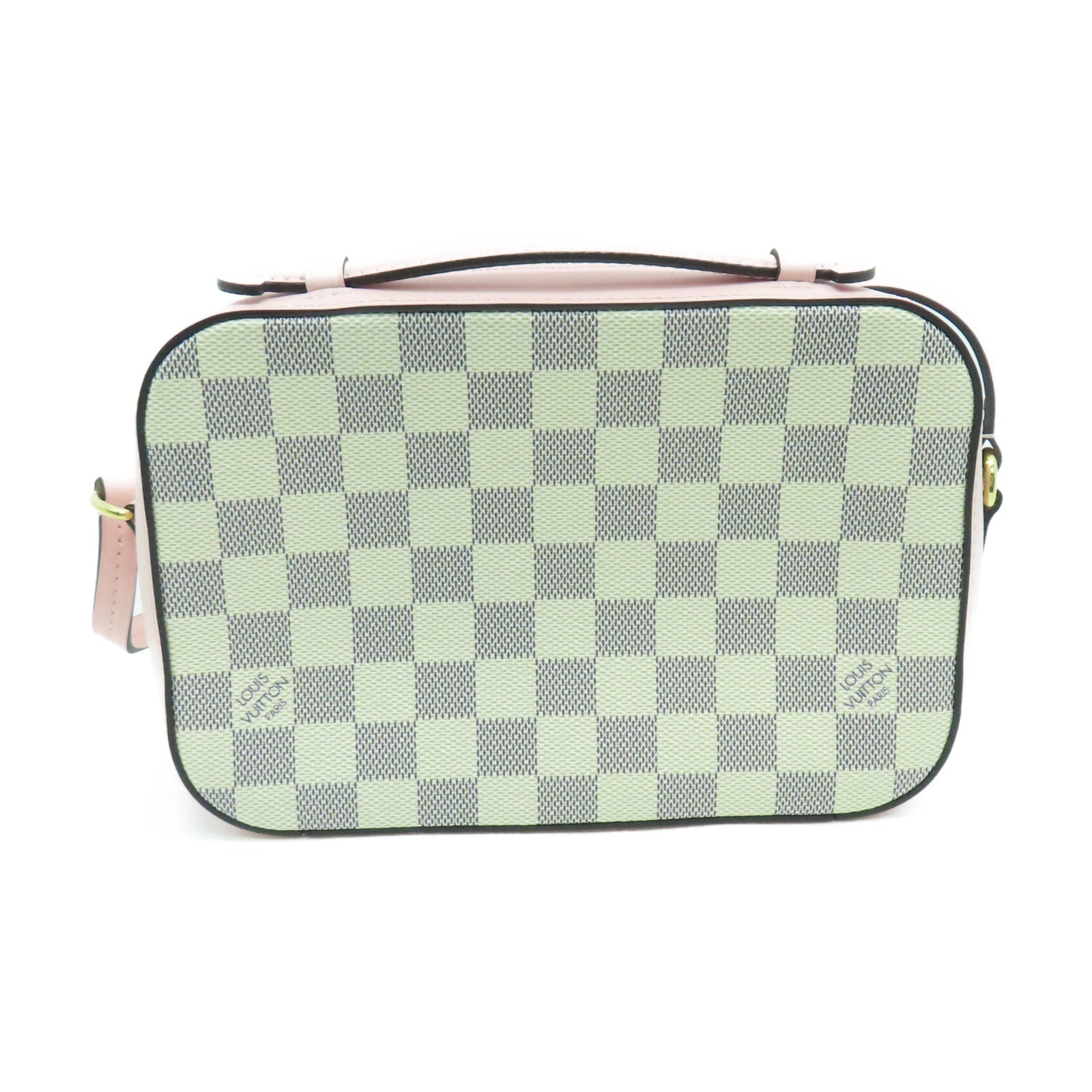 LOUIS VUITTON Damier Azur Saintonge金扣肩背袋白色/粉红色