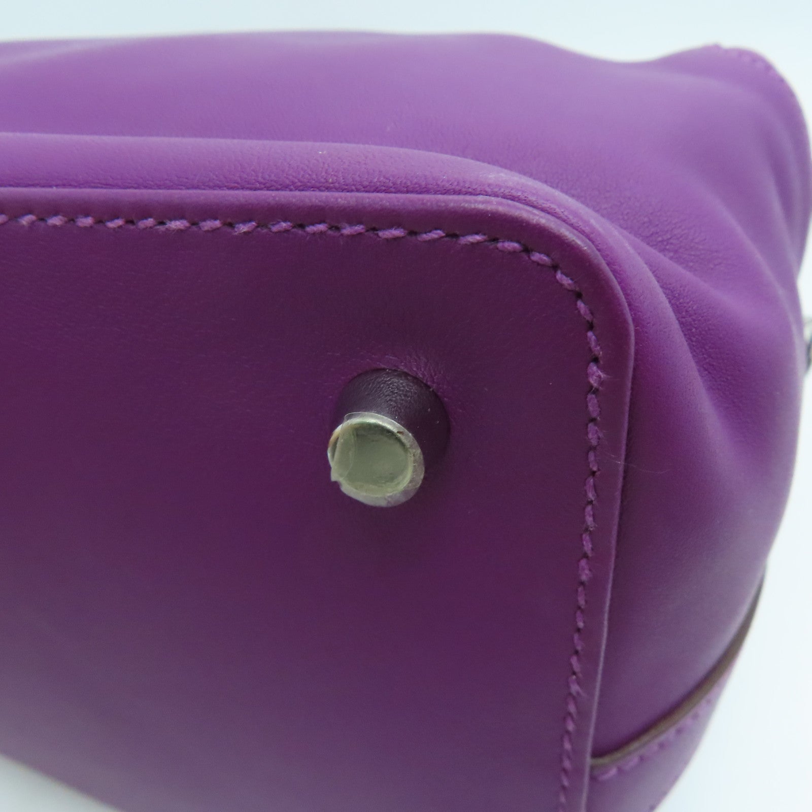 HERMES Swift Leather Toolbox 20 Silver Buckle Handle Shoulder Bag Sea Anemone Purple