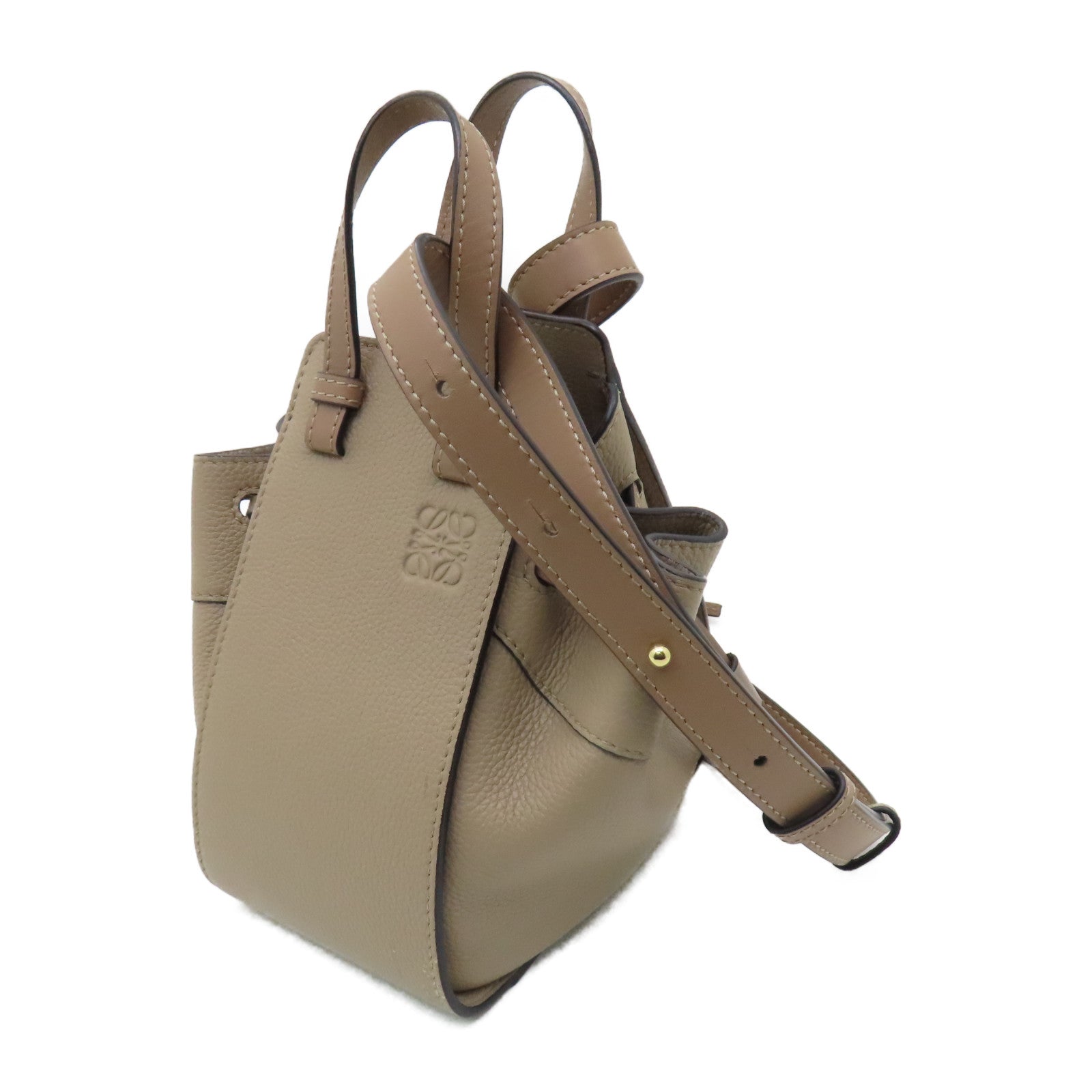 LOEWE 【激減優惠】牛皮皮革Mini Hammock金扣手挽肩背兩用袋啡色