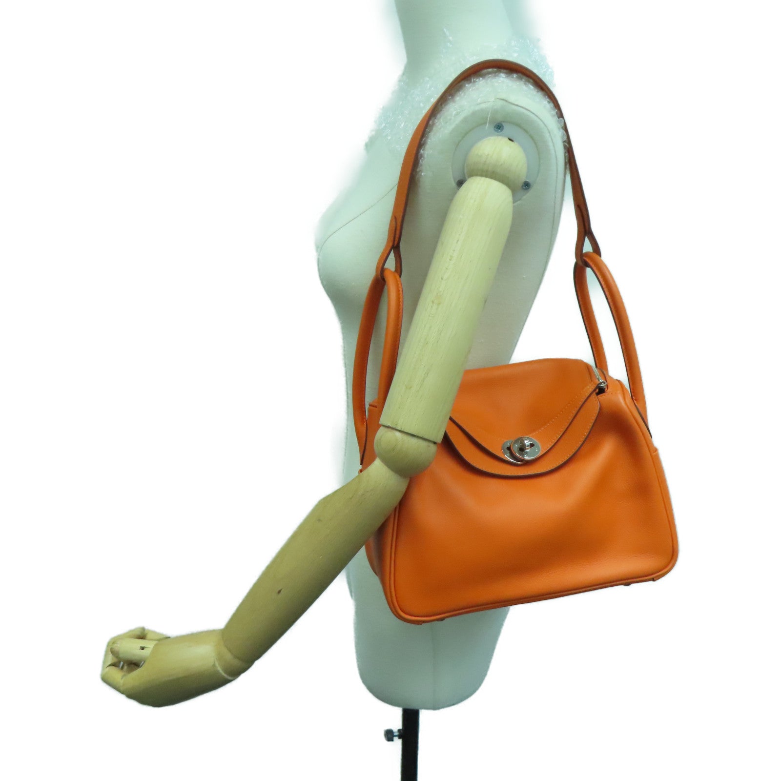 HERMES Evercolor皮革 SHW Lindy 26銀扣肩背袋橙色