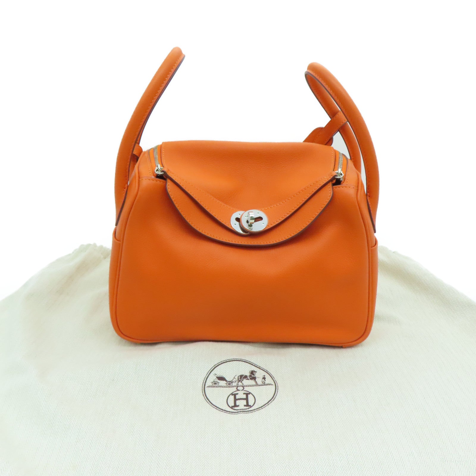 HERMES Evercolor皮革 SHW Lindy 26銀扣肩背袋橙色