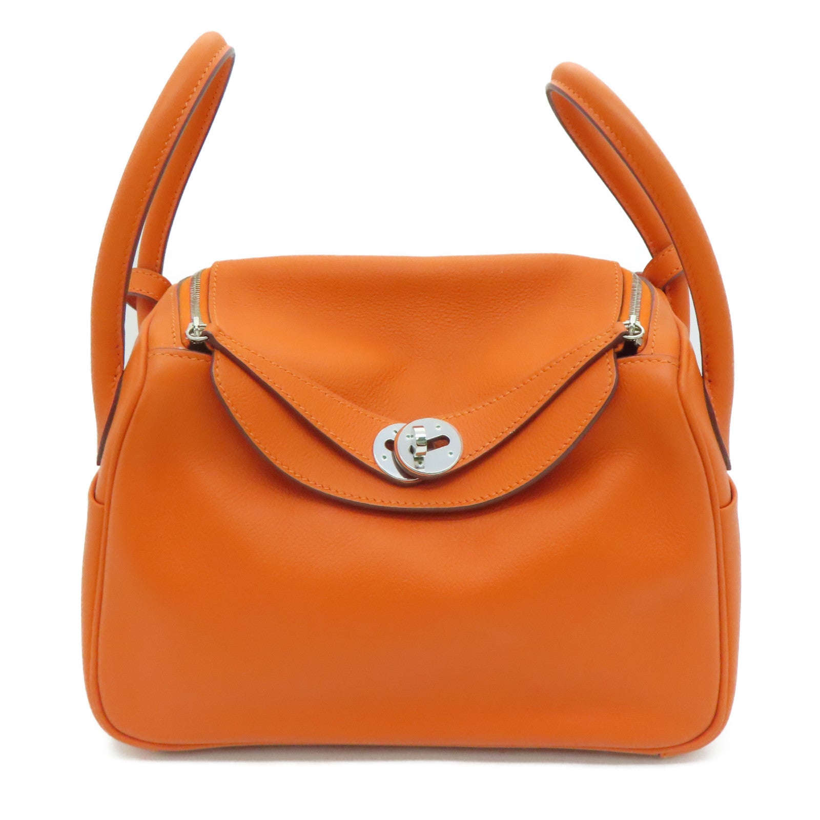 HERMES Evercolor皮革 SHW Lindy 26銀扣肩背袋橙色