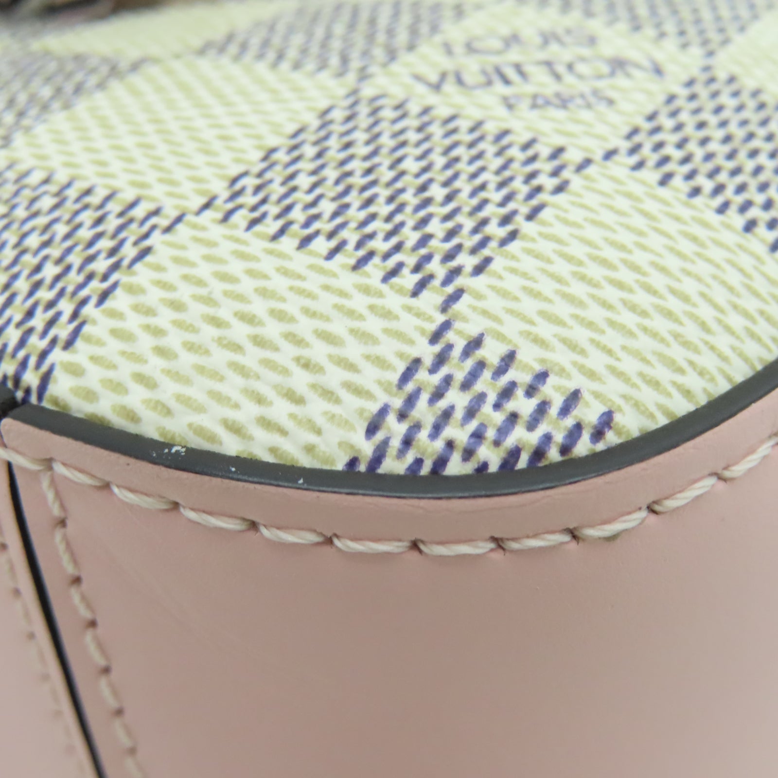 LOUIS VUITTON Damier Azur Saintonge金扣肩背袋白色/粉红色