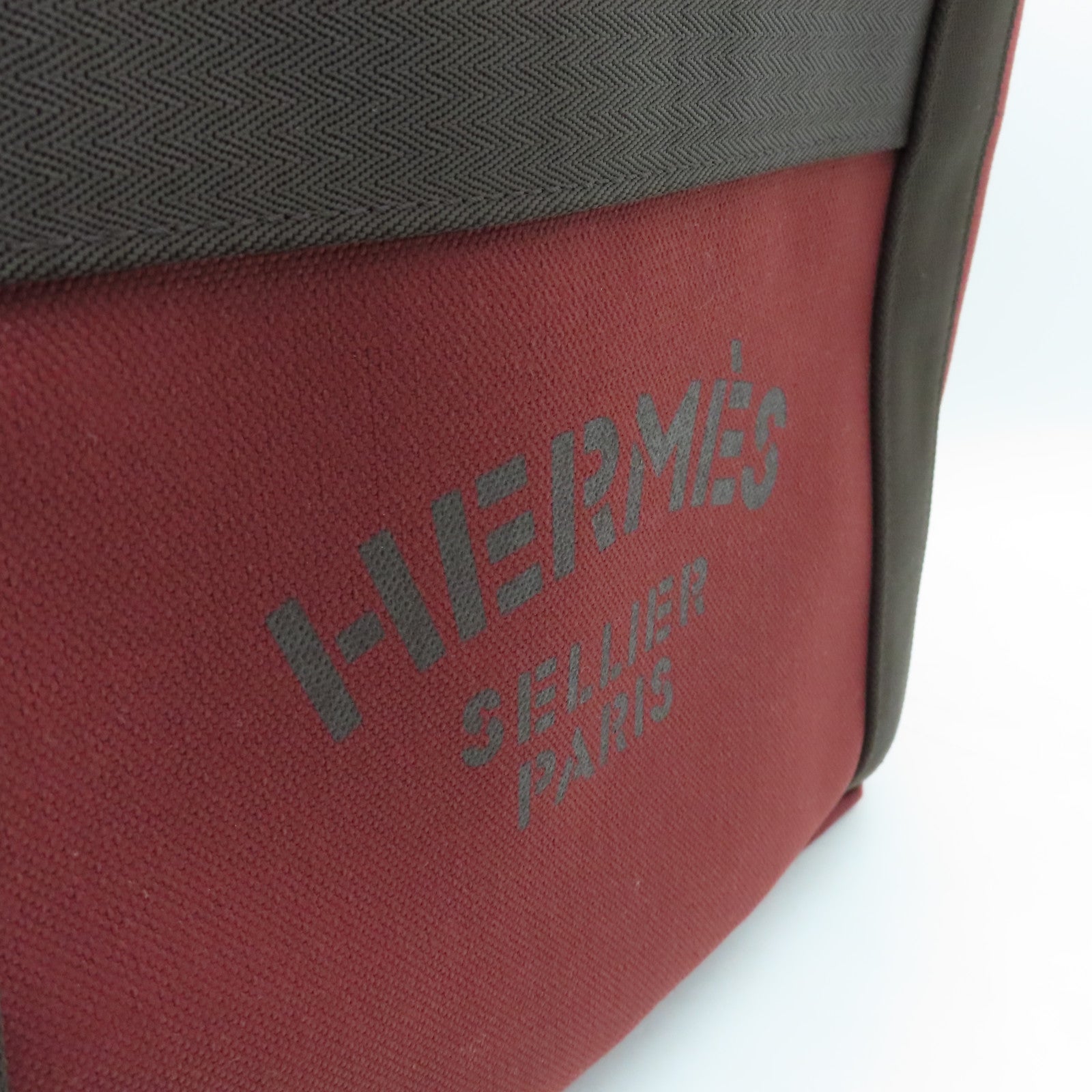 HERMES Canvas The Grooming Bag Silver Buckle Handle Shoulder Backpack Rough H/Chocolate