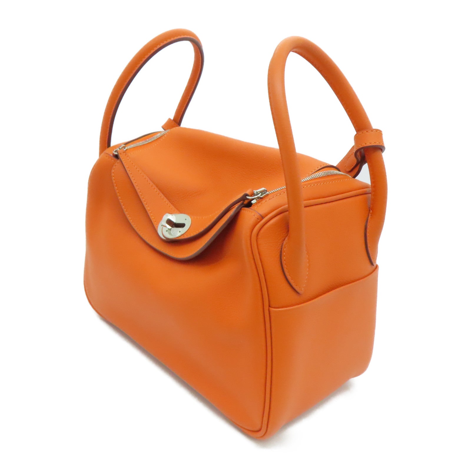 HERMES Evercolor皮革 SHW Lindy 26銀扣肩背袋橙色