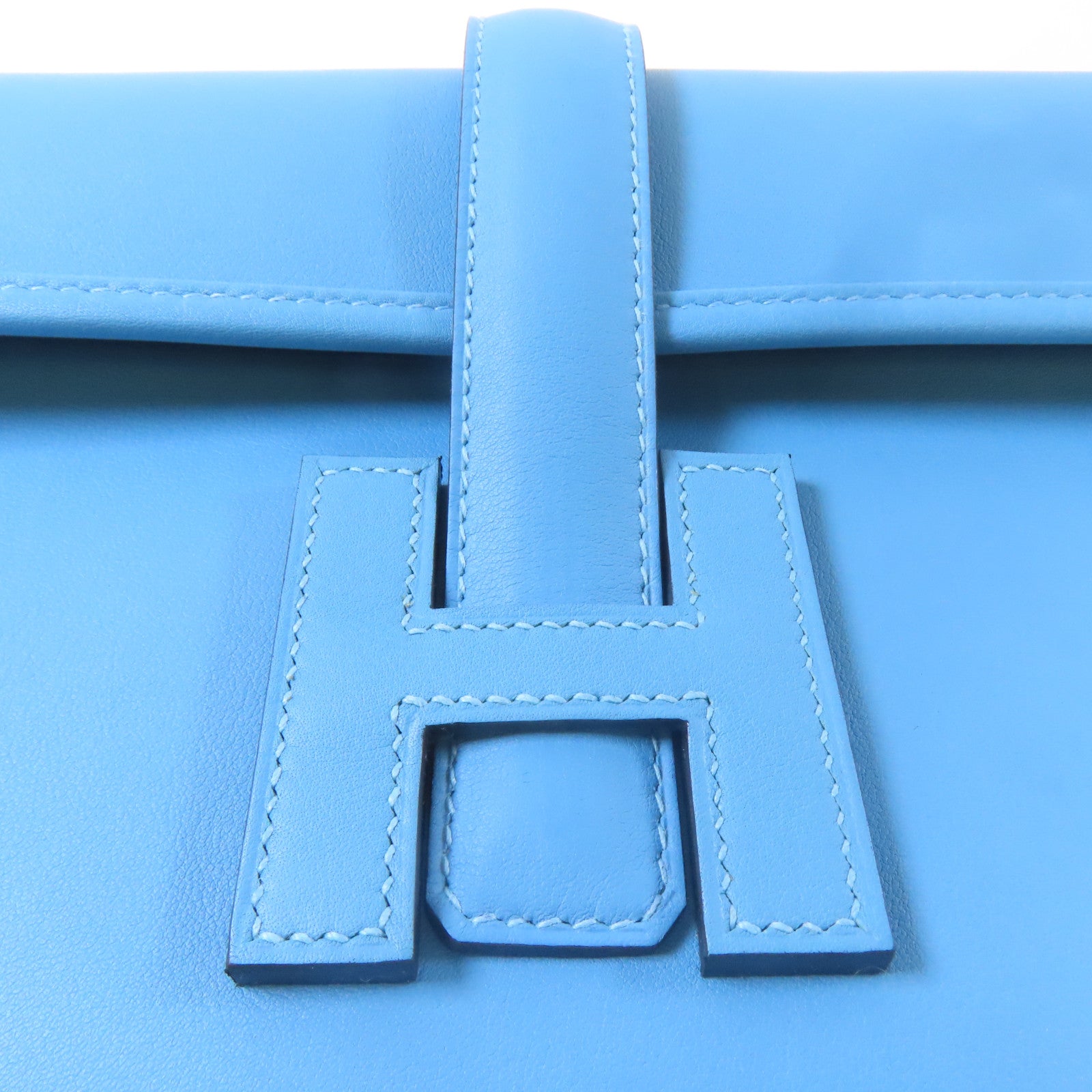 HERMES Veau Swift皮革Jije Elan手拿包北方藍色Bleu Du Nord