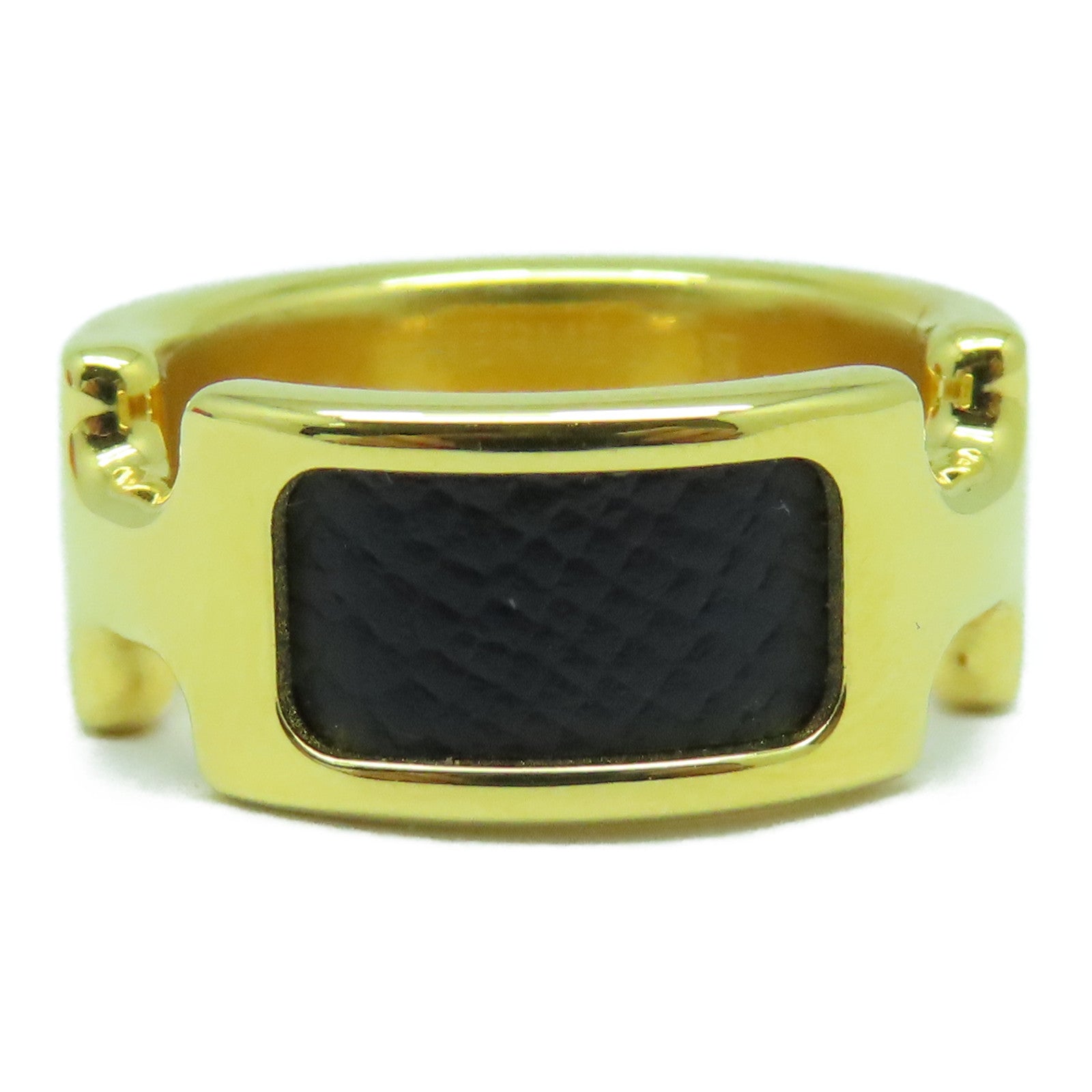 HERMES Madame皮革/金屬Olympe Ring戒指黑色/金色US#6.5