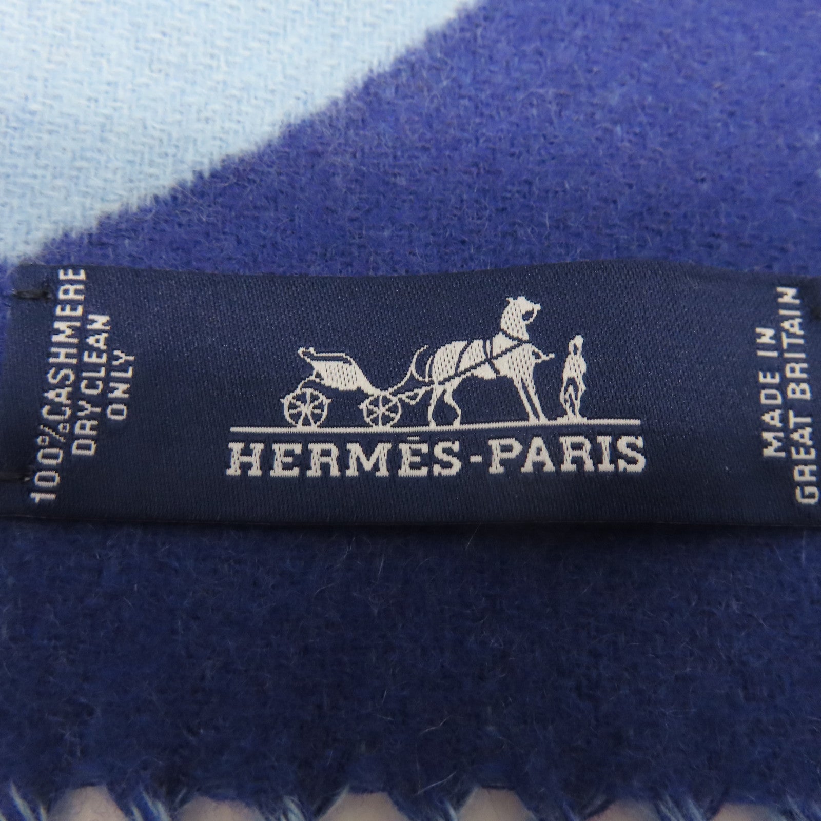 HERMES 【激減優惠】羊絨Muffler圍巾藍色