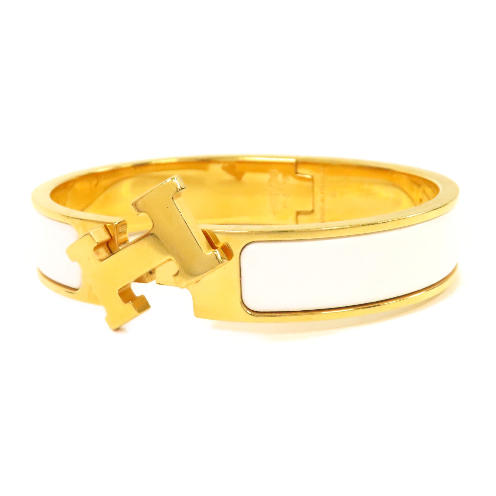 HERMES 金屬Clic H Bracelet手鐲金色/白色