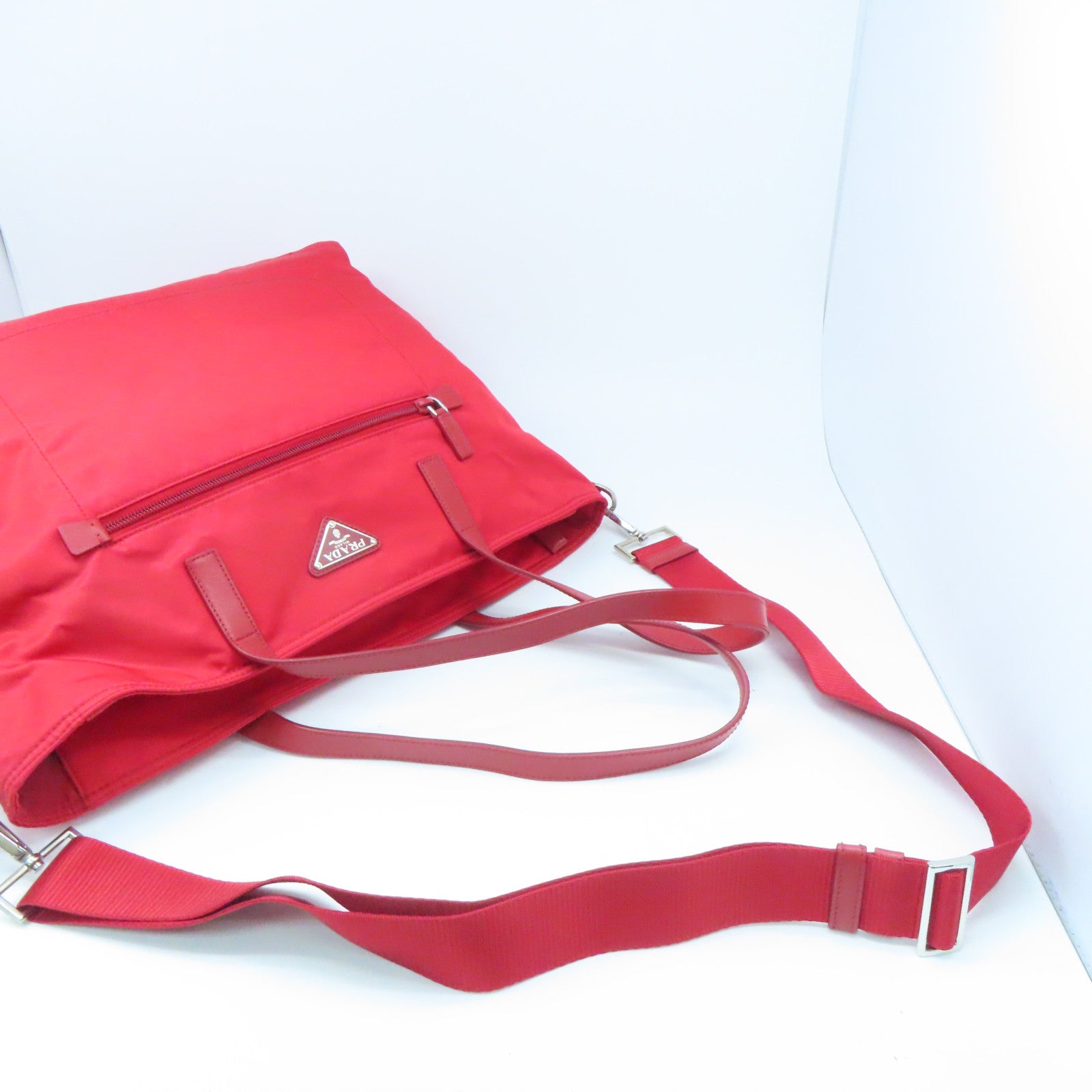 PRADA 尼龍2way Shoulder Bag銀扣手挽肩背兩用袋紅色